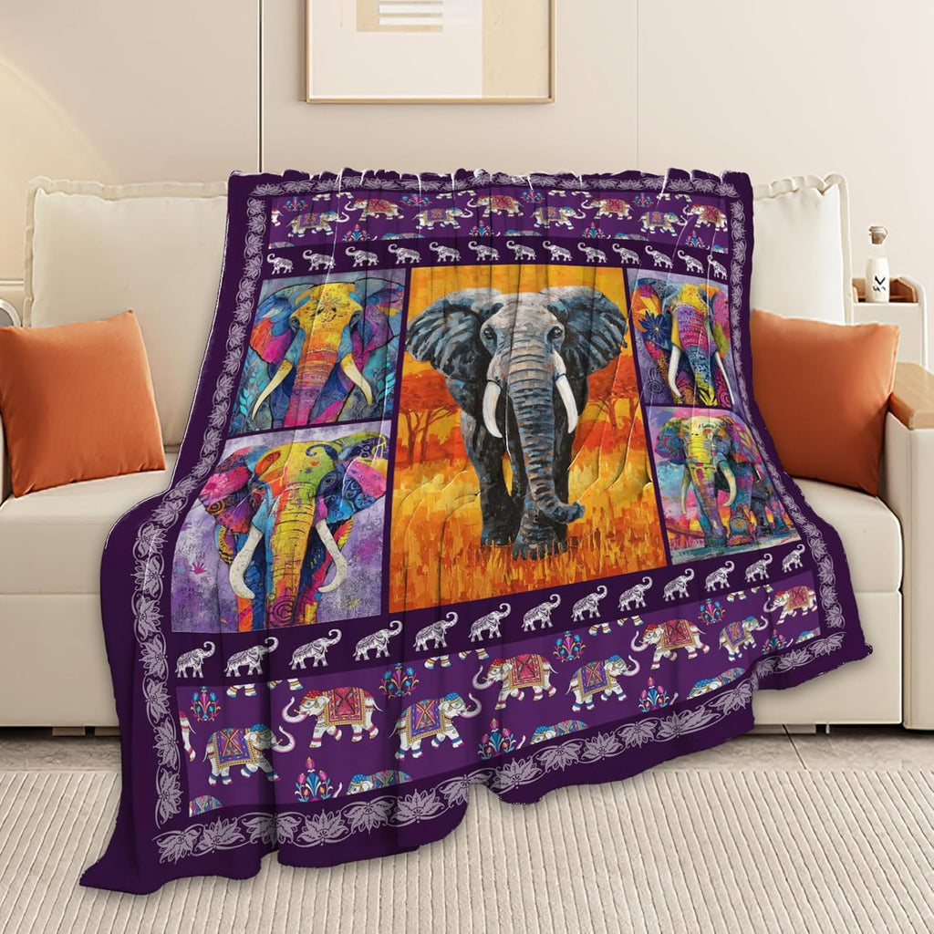Elephant Throw Blanket Elephant Stuff Gifts for Kids Girls Boys Adults Women Men Soft Cozy Warm Plush Fluffy Fuzzy Fleece Blanket Decor 50''X60''
