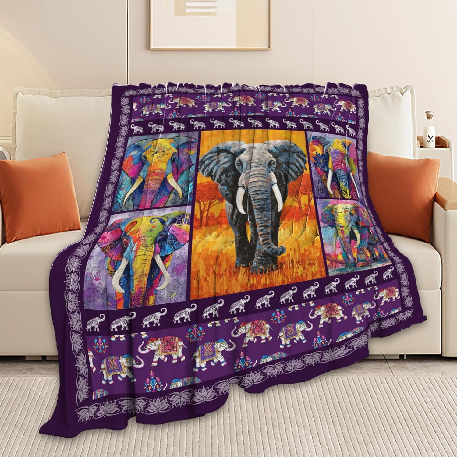 Elephant Throw Blanket Elephant Stuff Gifts for Kids Girls Boys Adults Women Men Soft Cozy Warm Plush Fluffy Fuzzy Fleece Blanket Decor 40''X50''