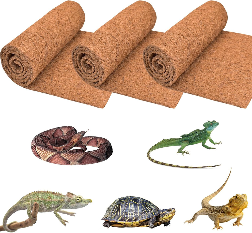 ZeeDix 3 Rolls Reptile Carpet, 18 x 24 inches Natural Coconut Fiber Liner Mat Flooring Accessories for Reptile Tank - Bearded Dragon Tortoise Lizard Turtle Snake Leopard Gecko Substrate Bedding