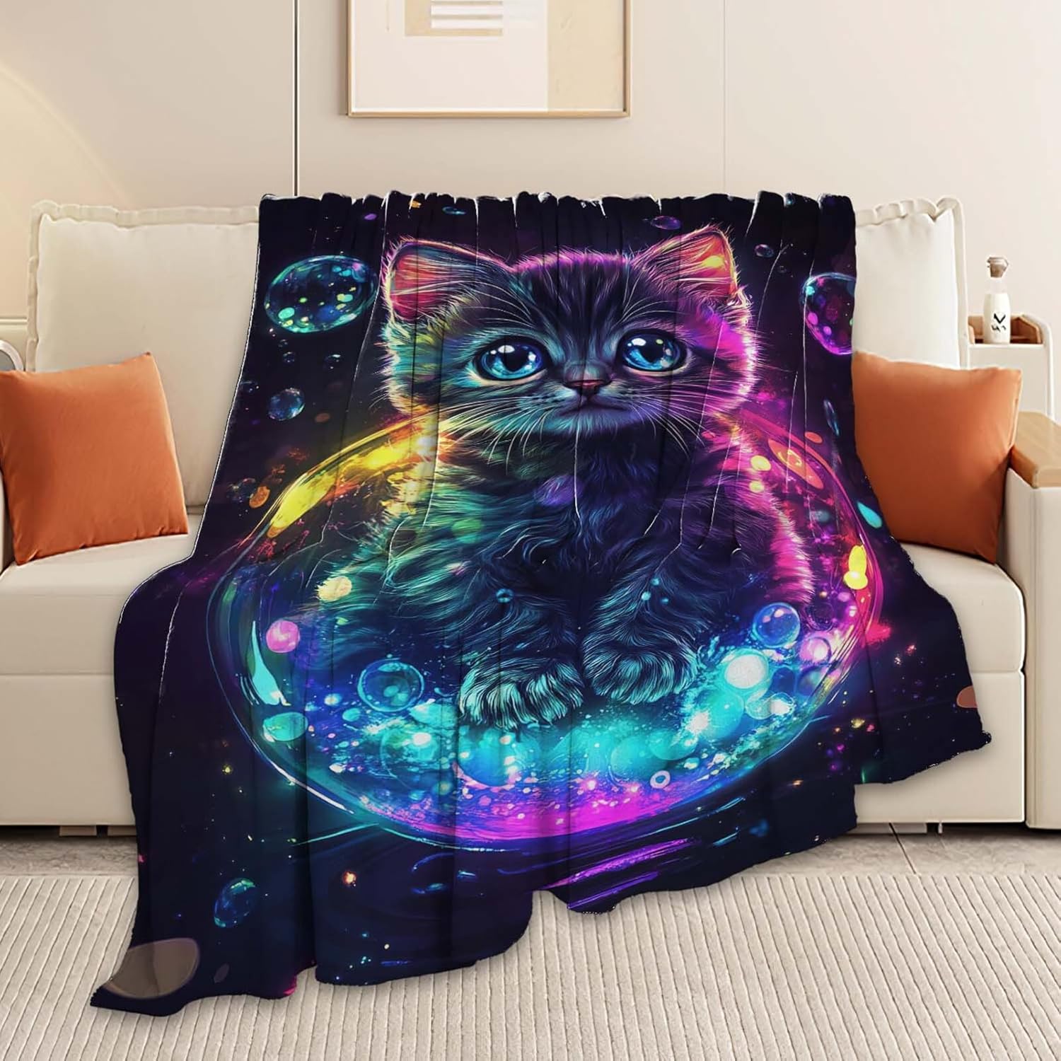 Cat Throw Blanket Cat Stuff Gifts for Kids Girls Boys Adults Women Man Soft Cozy Warm Plush Fluffy Fuzzy Fleece Blanket Decor 50''X60''