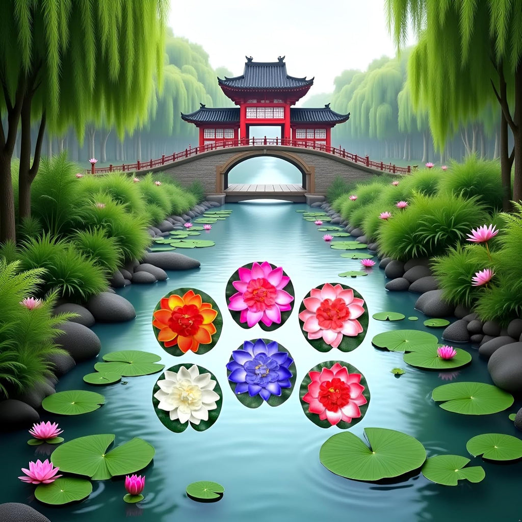 6 Pcs Large Floating Lotus Flowers Faux with Artificial Lily Pads, Artificial Floating Foam Lotus Flower with Water Lily Pad,Floating Artificial Lotus Flowers Decor Pond Home Decoration