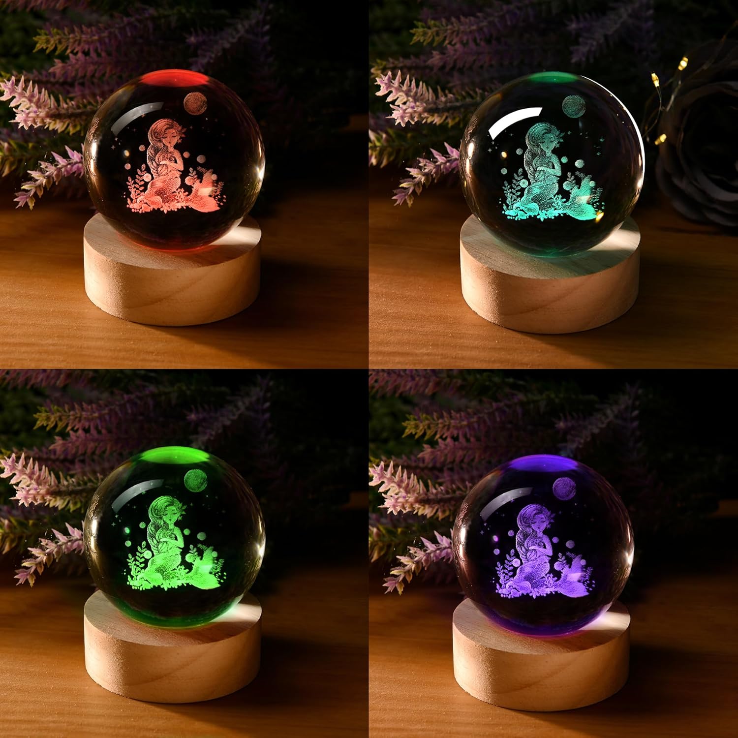 IFOLAINA Mermaid Crystal Ball Mermaid Gifts for Her Girls Friends Birthday Christmas Decorative Globes 3D Crystal Sphere Night Light