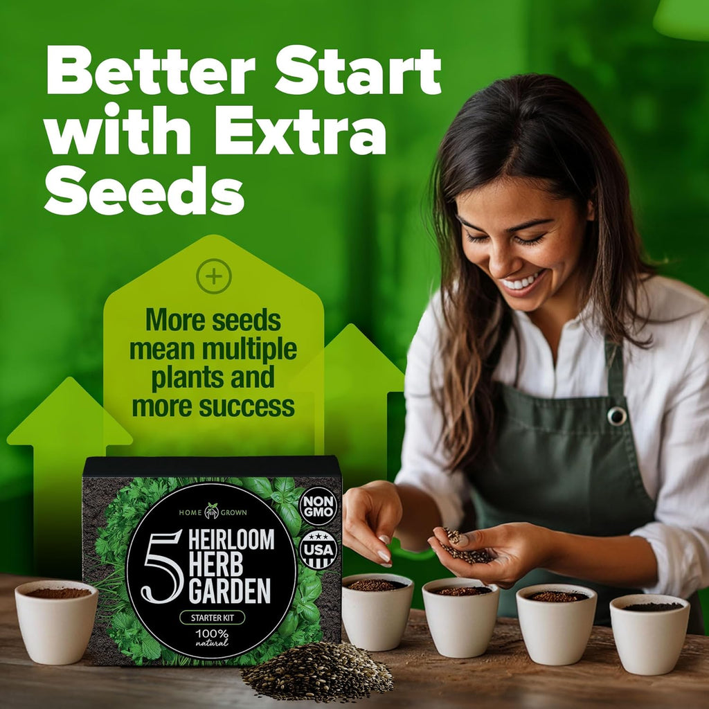 HOME GROWN Indoor Herb Garden Starter Kit – Complete 5 Herb Grow Kit with Basil, Cilantro, Mint, Parsley & Thyme – for Gardeners, Unique Christmas Gardening Gift for Mom, Women & Men