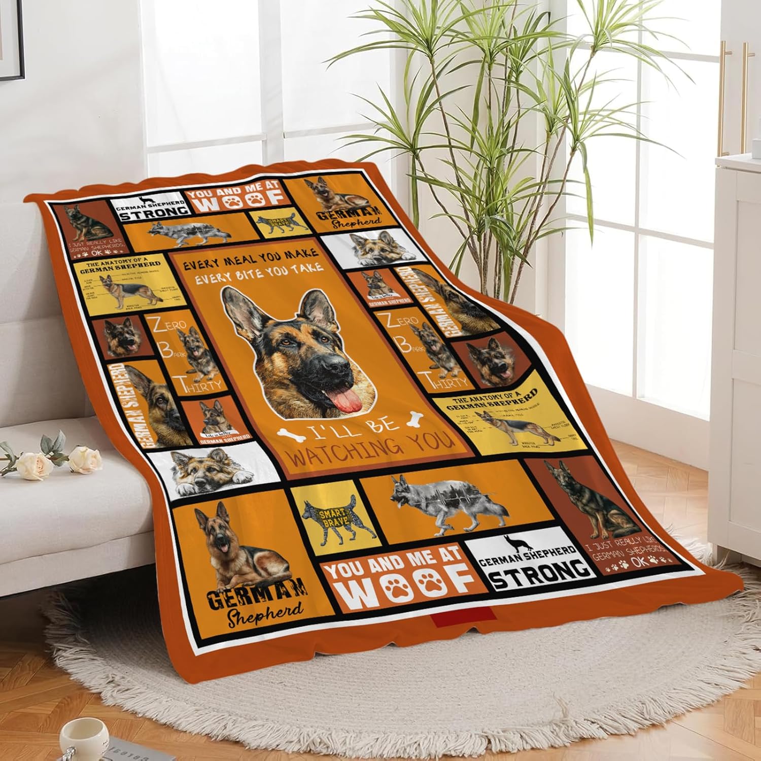 German Shepherd Throw Blanket German Shepherd Puppy Stuff Gifts for Dog Lover Kids Girls Boys Adults Women Men Soft Cozy Warm Plush Fluffy Fuzzy Fleece Blanket Decor 60''X80''
