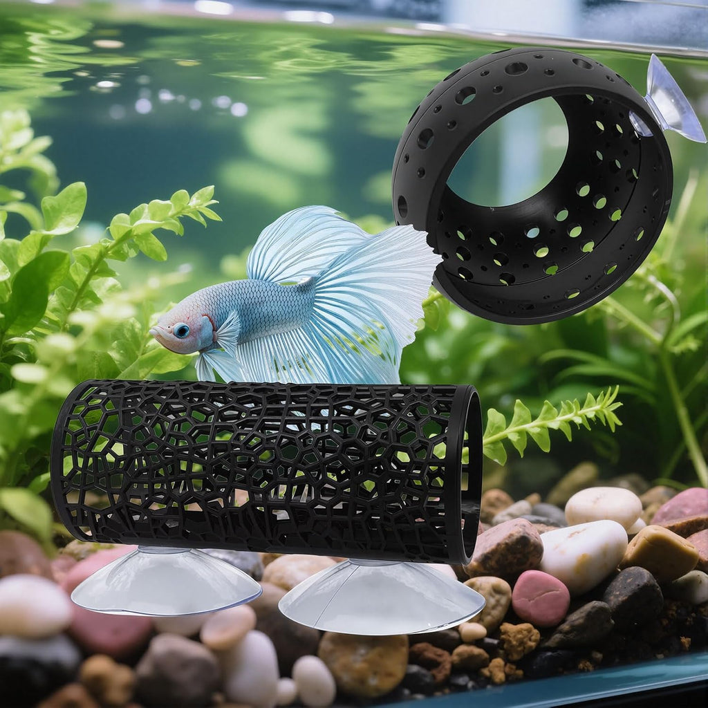 2 PCS Betta Fish Tunnel Hammock & Shrimp Cave Aquarium Decor, Betta Tunnel Black Hideout Tube for Small Fish, Shrimp, Guppy Hiding & Resting (Black)