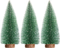 3pcs 10inch Mini Christmas Tree Bottle Brush Trees Chrismas Village Trees Ornaments Mini Plastic Christmas Trees with Wooden Base for Christmas Decoration Miniature Chrismas Tree