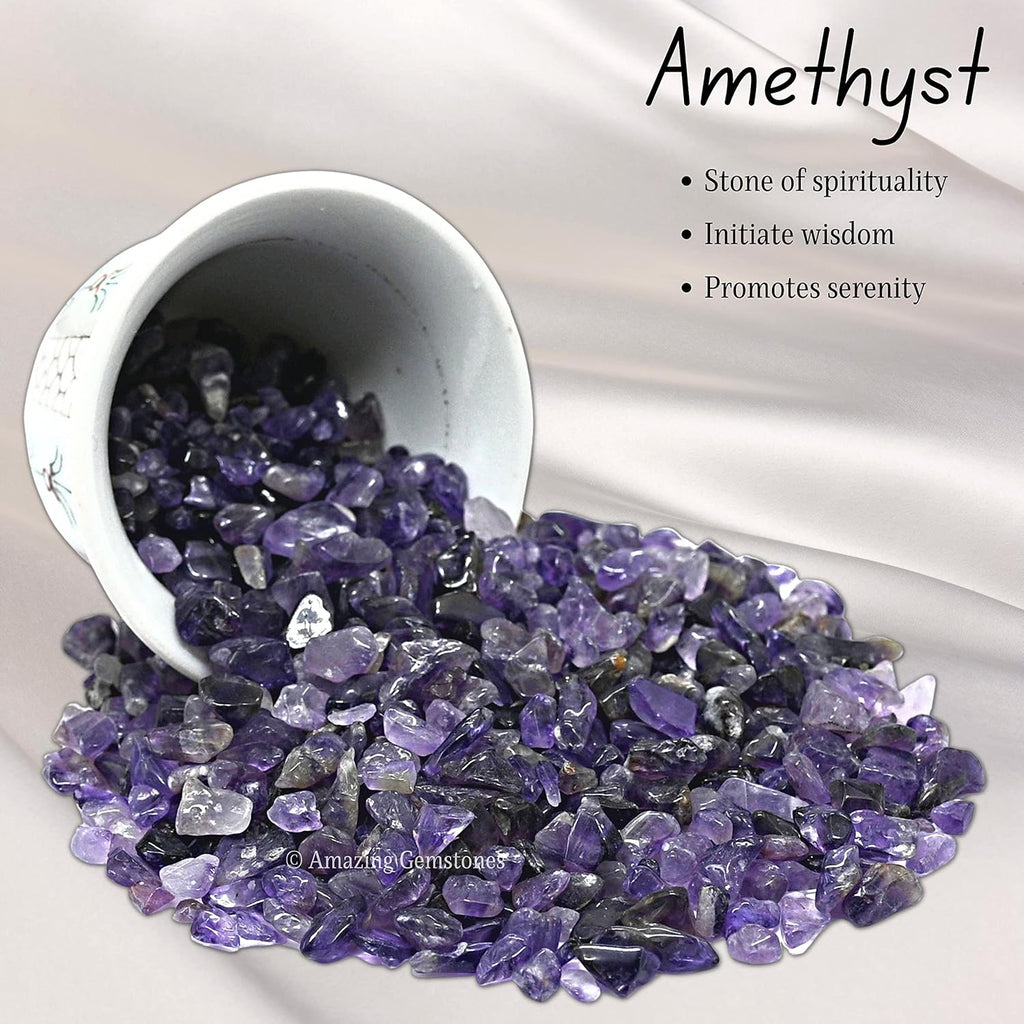 Amazing Gemstone Amethyst Crystal Chips Aquarium Gravel Rocks - Amethyst Chips Bulk Fish Tank Gravel, Small Tumbled Stone Chips and Tiny Crystals for Decoration (Natural AAA Grade Gemstones)