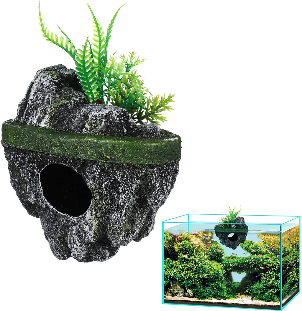 FAVOMOTO Floating Stone Aquarium Decoration, Realistic Fish Tank Ornament and Hideaway Floating Rock Landscape for Fish Shelter and Tank Decor