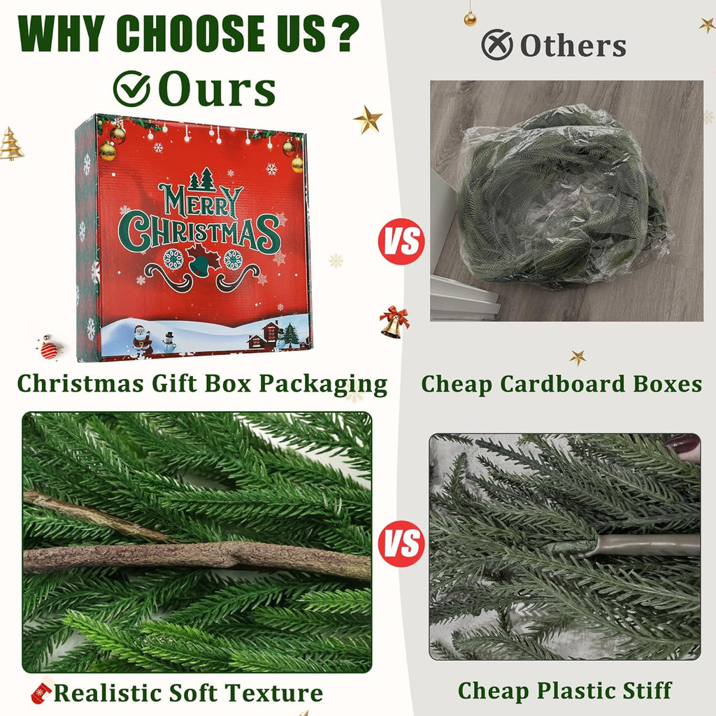 9FT Realistic Christmas Garland Pine Garland Real Touch Green Artificial Greenery Garland Artificial Pine Garlands,for Table Mantle Wall Indoor Outdoor Christmas All-Season Decorations