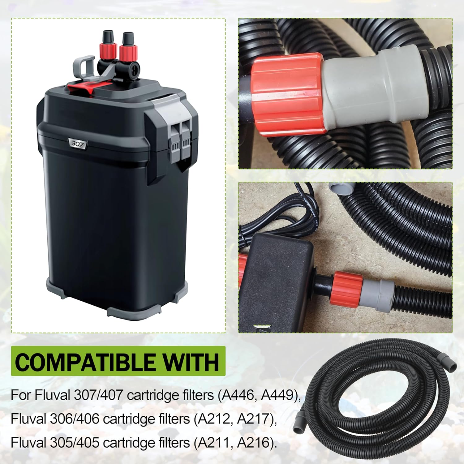 A20015 Ribbed Aquarium Tubing for Fluval 305-407 Canister Filter Hose，9.8Ft