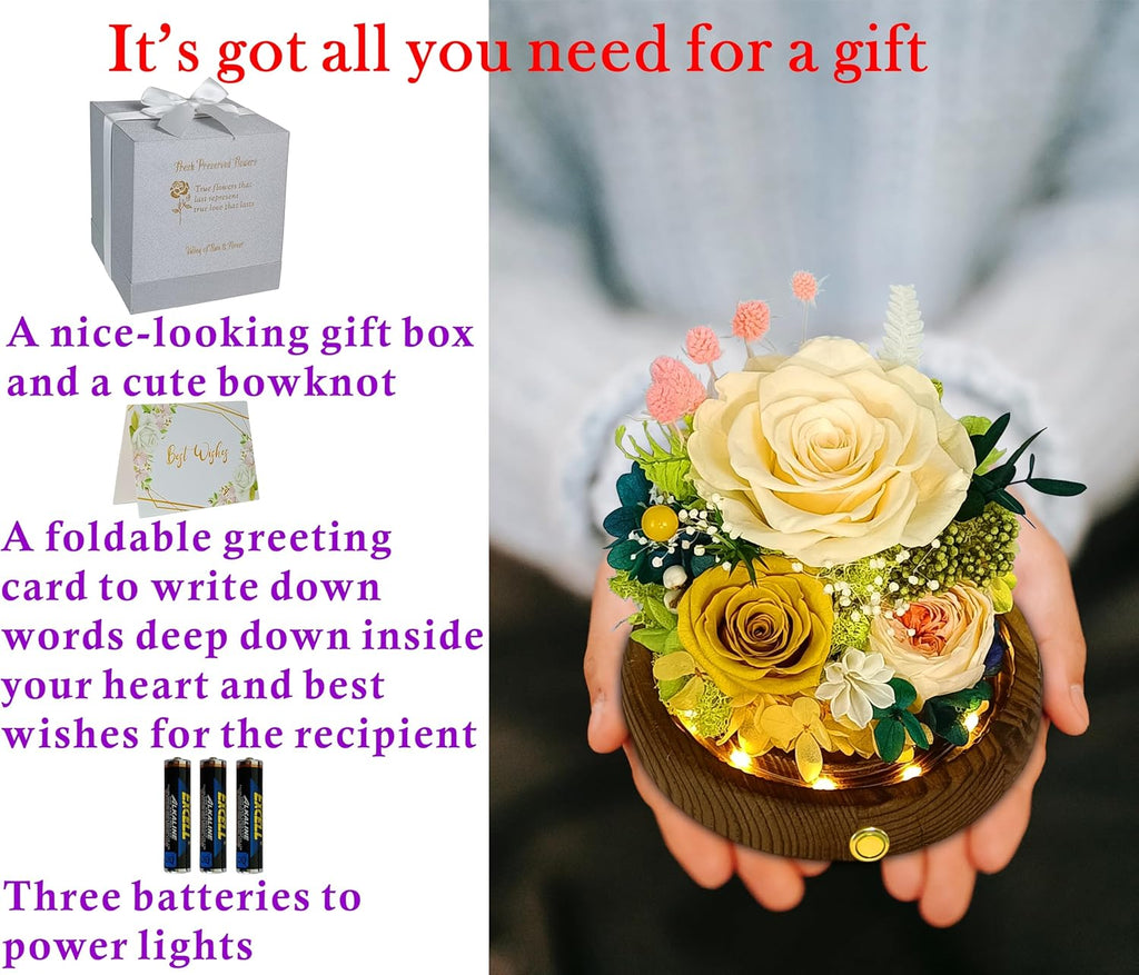 Valley of Rain & Forest Long-Lasting Real Flowers, Unique Floral Gift for You to Send Love for All Occasions, for Indoor Decoration (Champagne & Yellow Roses Arrangement)