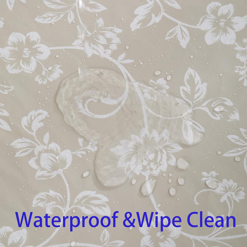 Heavy Duty Vinyl Tablecloth with Flannel Backing Waterproof Oil-Proof Plastic Table Cloth Stain-Resistant Wipeable Rectangle or Square Table Cover for Indoor and Outdoor (Beige Floral，60x102 Inch)