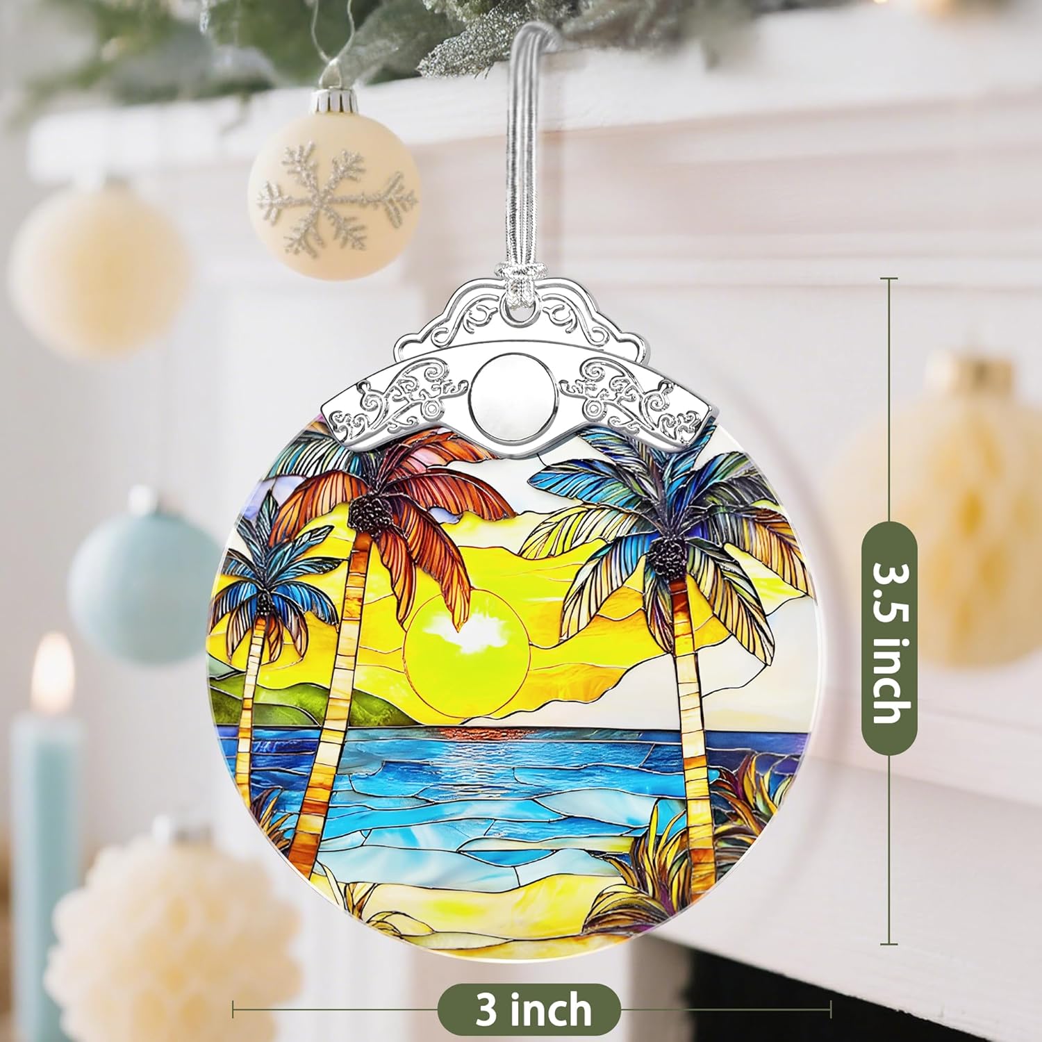 Christmas Ornaments, Christmas Decorations for Tree, Keepsake Ornaments, Holiday Ornament, Holiday & Xmas Gifts, Gifts for Beach Lovers & Travel Lovers - Beach Sunset-Theme