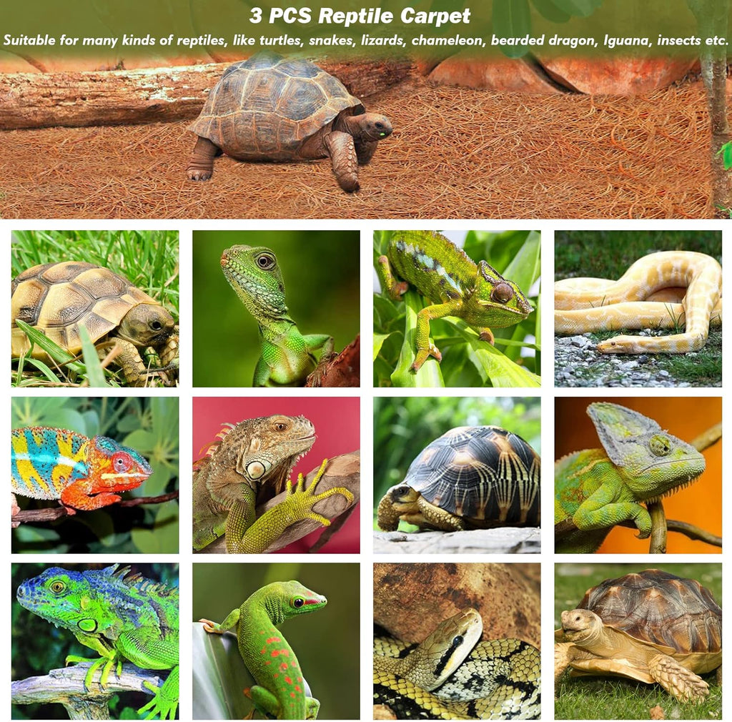 ZeeDix 3 Rolls Reptile Mat, 12 x 20 inches Natural Coconut Fiber Liner Mat Flooring Accessories for Reptile Tank - Bearded Dragon Tortoise Lizard Turtle Snake Leopard Gecko Substrate Bedding