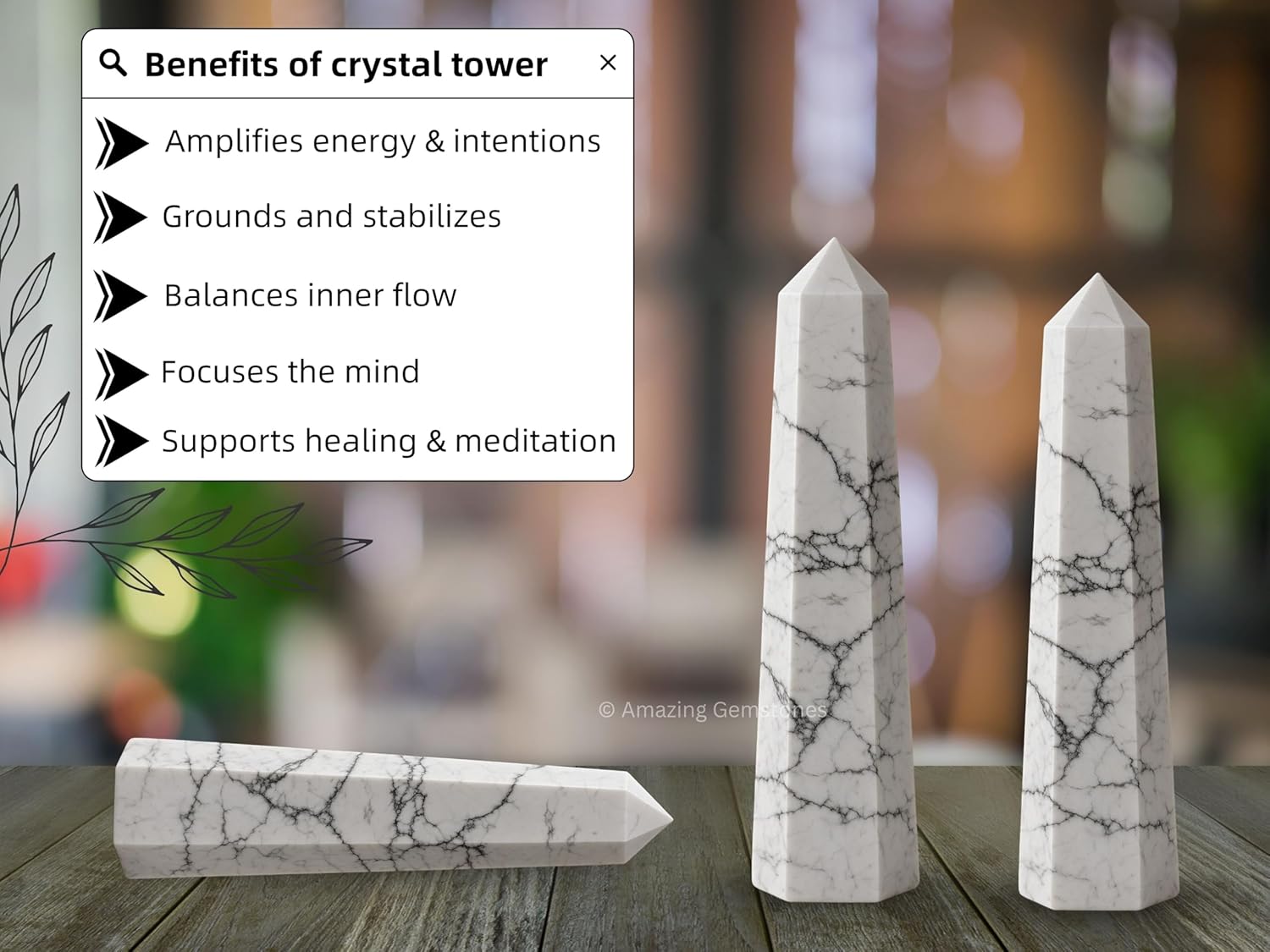 Amazing Gemstone Howlite Crystal Towers - Natural Healing Crystal Point Obelisk for Reiki Healing and Crystal Grid (2 Inch to 3 Inch)