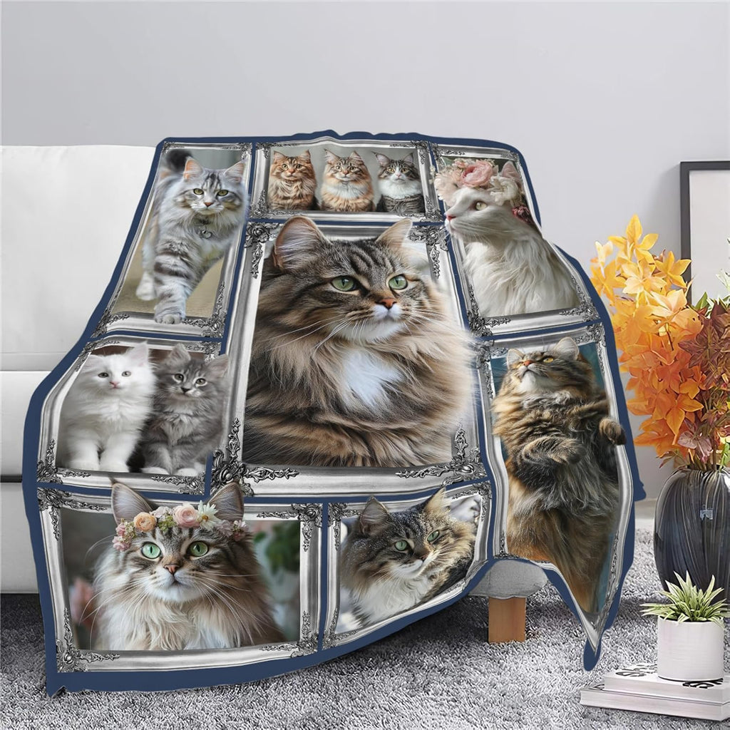 Maine Coon Cat Blanket Cute Kitten Throw Blankets Gifts for Girls Boys Kids Cat Lover Soft Cozy Fleece Plush for Couch Sofa Bed 50"x40"
