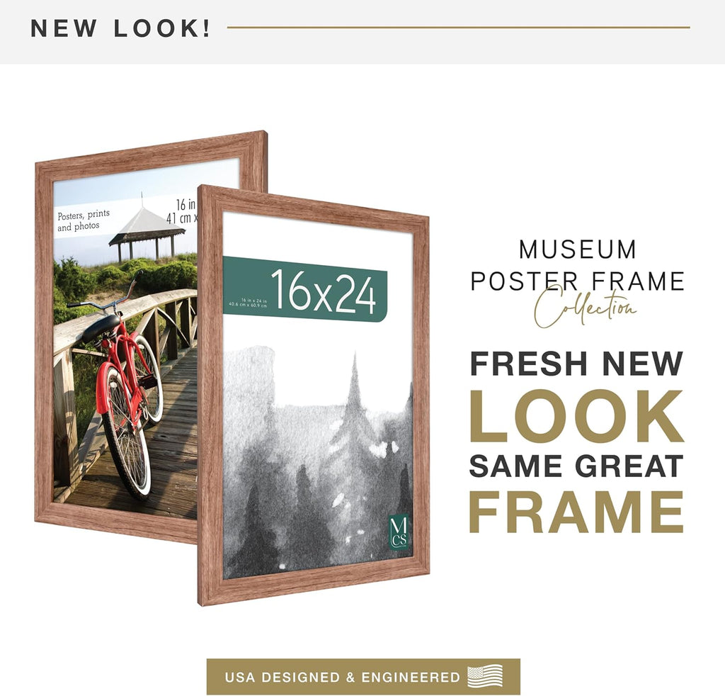 MCS Museum Poster Frame 16x24 Medium Oak Woodgrain, Vertical & Horizontal Wall Hanging Large Picture Frame for Photos, Posters & Art Prints (1-Pack)