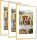 RICHFOCUS Aluminum Picture Frame - 16x24 Gold Metal Frame with Mat for 12x18 Photo, Floating Frame with Tempered Glass - Poster Frame Wall Hook Included for Gallery Wall, Set of 3