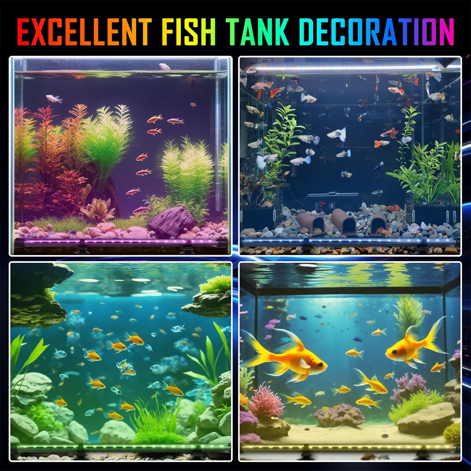 Smart App-Controlled RGB LED Aquarium Light with 16 Million Colors & 12 Dynamic Effects, Underwater Fish Tank Light with Timer, Submersible LED Lights with Adjustable Brightness and Speed - 19''