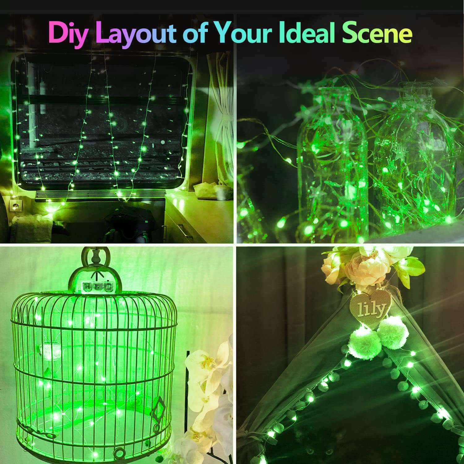 4 Pack 20FT 60LED Christmas Battery Operated Fairy Lights with Timer, Waterproof Battery String Lights Outdoor Indoor, Battery Twinkle Lights for Bedroom Wedding Birthday Party Christmas (Green)