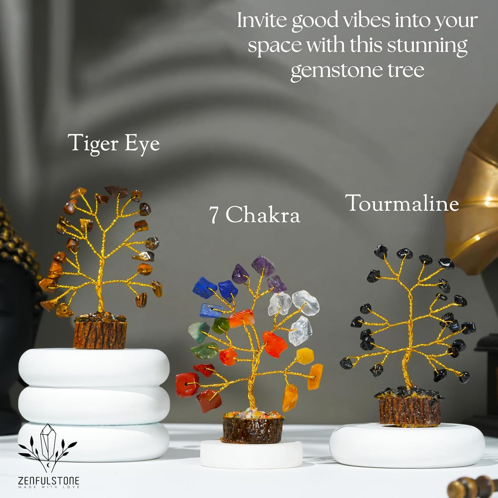 Crystal Tree Gifts for Women, Set of 12 Handcrafted Small Tree of Life Chakra Healing Crystals & Stones for Positive Energy, Good Luck, Home and Office Decor, Birthday Presents