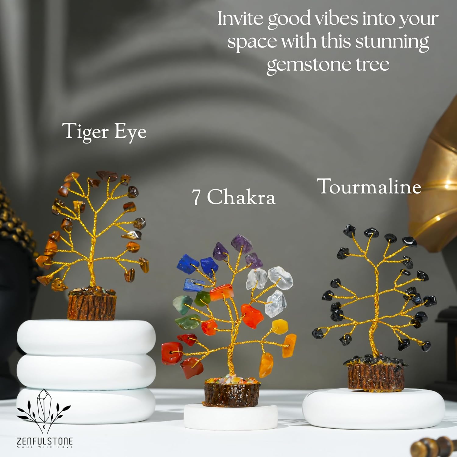 Crystal Tree Gifts for Women, Set of 12 Handcrafted Small Tree of Life Chakra Healing Crystals & Stones for Positive Energy, Good Luck, Home and Office Decor, Birthday Presents