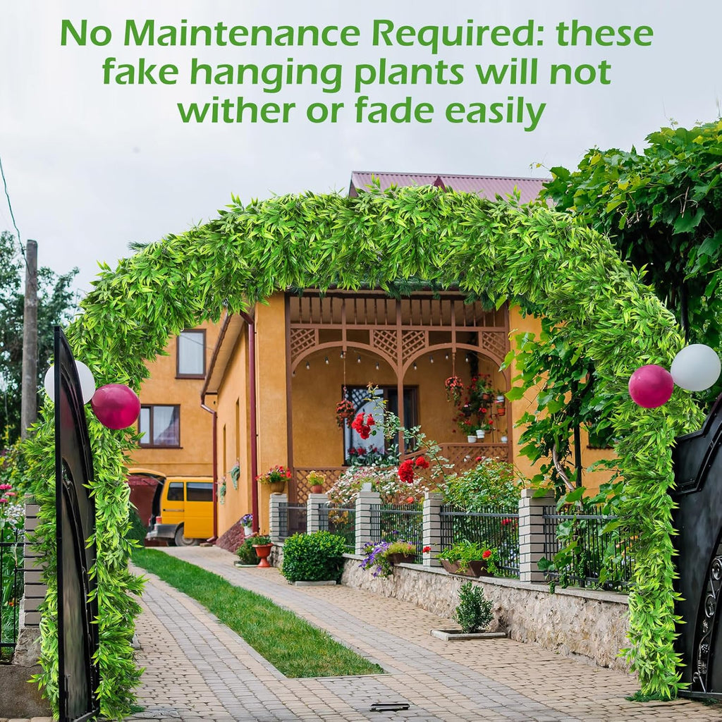 Hoteam 12 Pcs Artificial Hanging Plants 32 Inch Fake Ivy Vines with Fake Leaves Patio Artificial Plants Greenery for Living Room Indoor Outdoor Wall, No Basket (Bamboo Leaf)