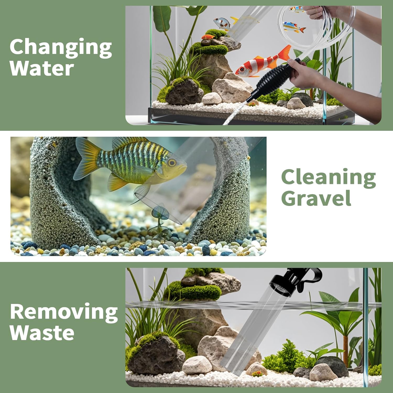 5ft Aquarium Siphon Vacuum Cleaner-Hand Siphon Pump Water Changer for Fish Tank Cleaning Gravel & Sand