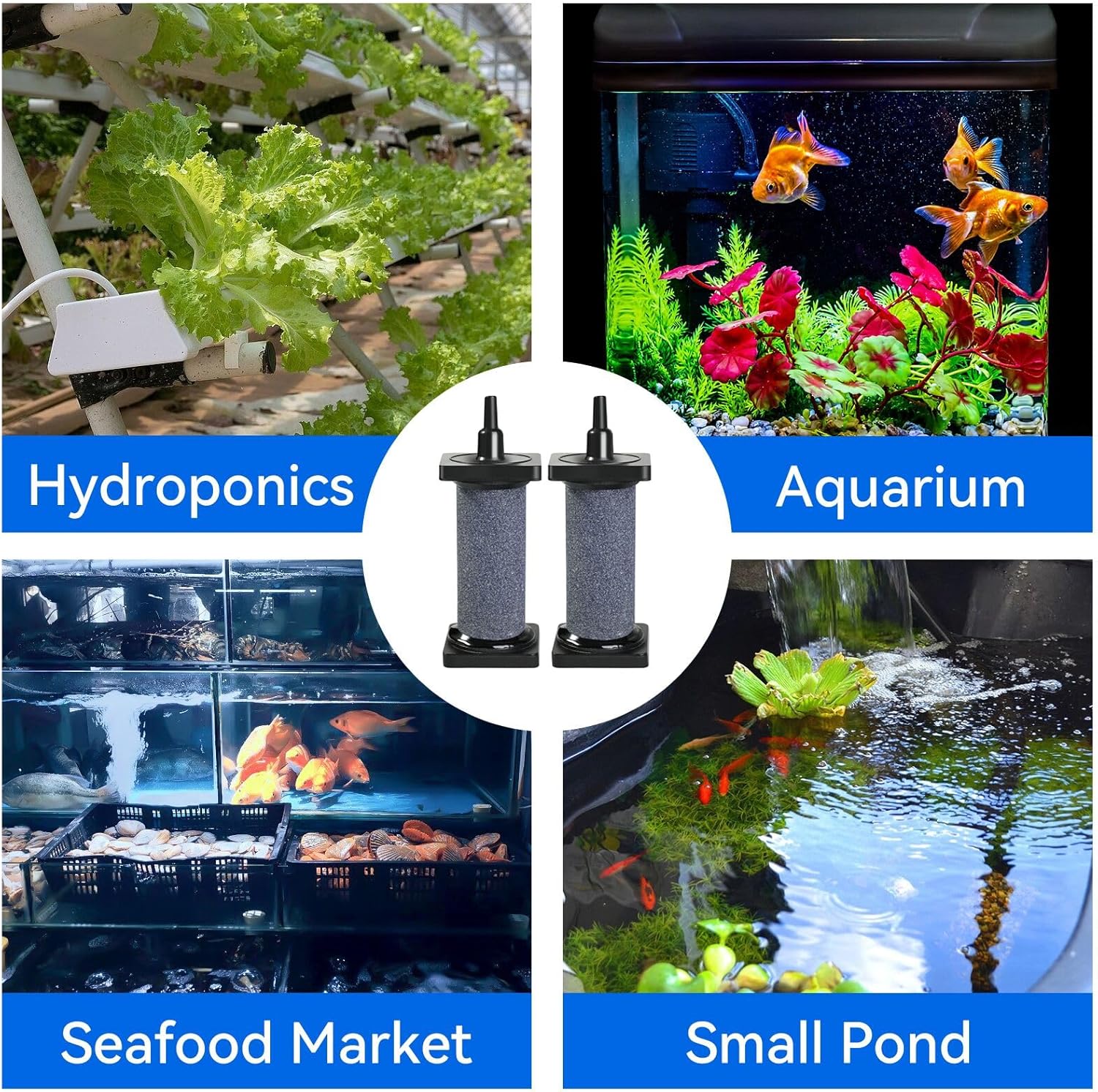 AQUANEAT Aquarium 3 inch Air Stone Cylindrical 2 Pack, Large Airstone, Aerator Bubble Diffuser, Air Pump Accessories for Aquariums, Hydroponic, Ponds and Fish Tanks