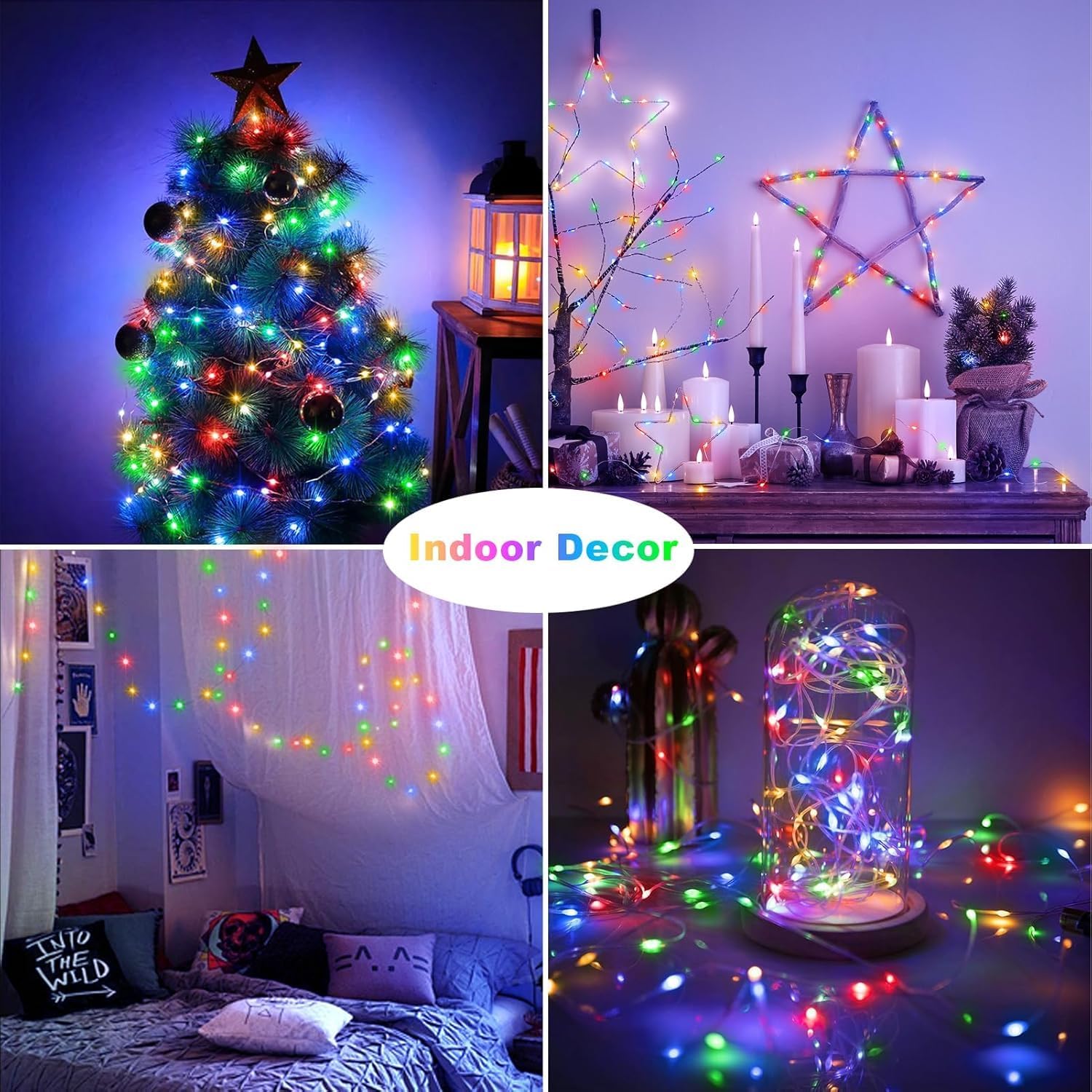 33Ft String Lights Battery Operated with Remote Control Timer, 100LED 4 Pack Waterproof 8 Modes Copper Wire Twinkle Fairy Lights for Bedroom Indoor Outdoor Wedding Dorm Christmas Decorations
