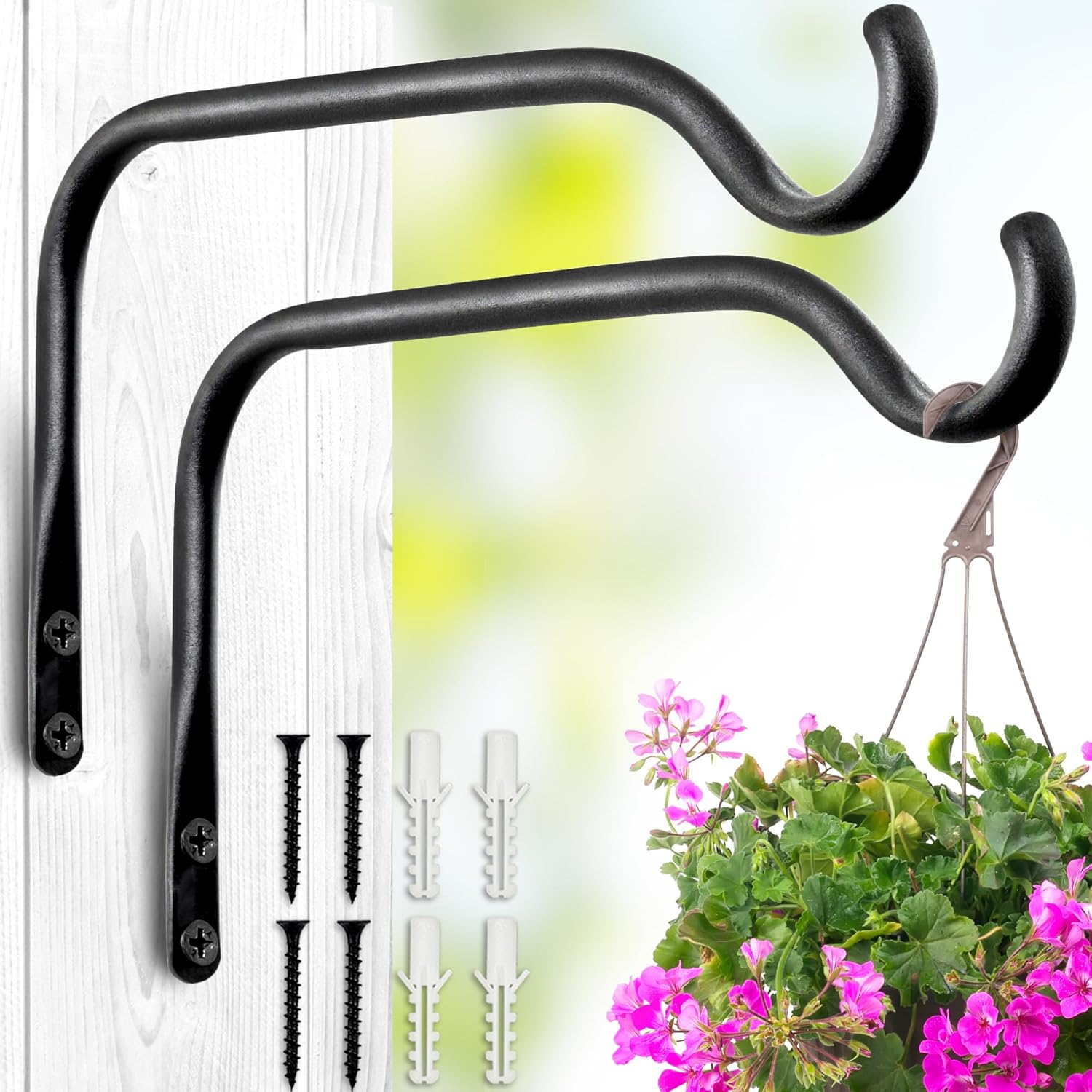 Durable Plant Hangers Brackets: 2 Pack 6 Inch Outdoor Metal Hanging Plant Brackets - Rustproof Wall Hooks for Hanging Flower Basket Bird Feeders Wind Chimes and Lanterns