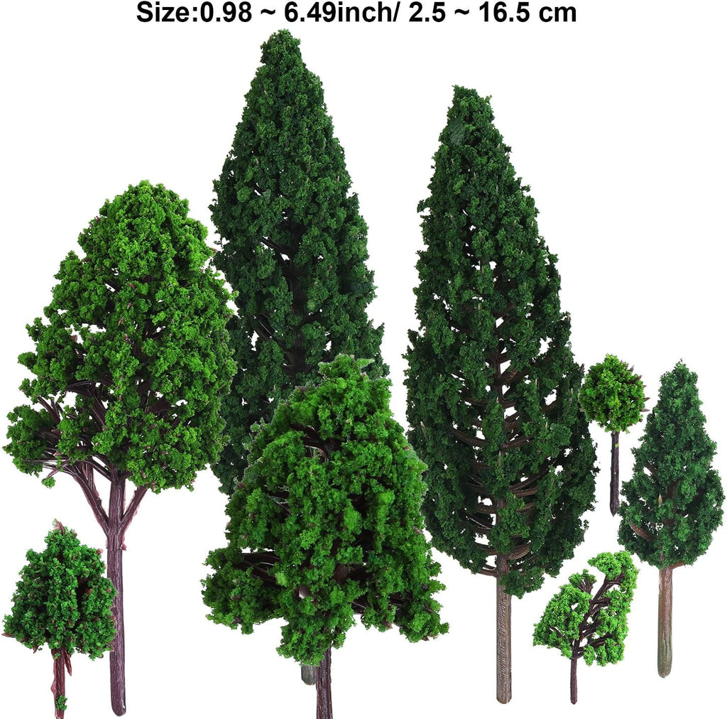 Bememo 22 Pieces Model Trees 1.18 to 6.29 Inch Mixed Miniature Fake Diorama Tree Train Railroad Architecture Scenery for DIY Projects Crafts Scenery Landscape, Natural Green