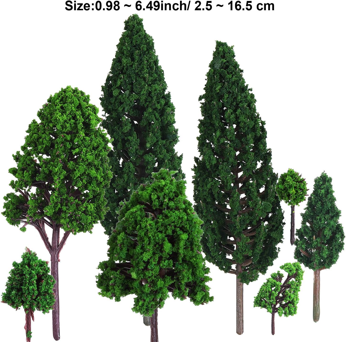 Bememo 22 Pieces Model Trees 1.18 to 6.29 Inch Mixed Miniature Fake Diorama Tree Train Railroad Architecture Scenery for DIY Projects Crafts Scenery Landscape, Natural Green