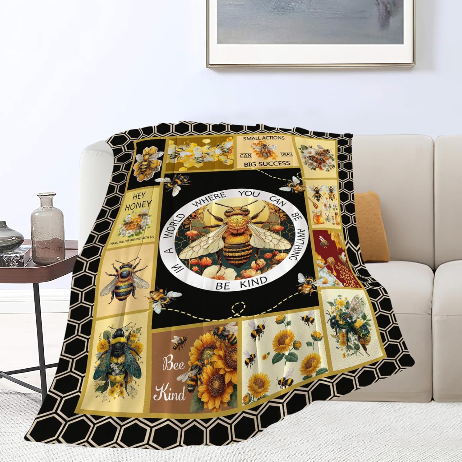 Bee Throw Blanket Bee Stuff Gifts for Kids Girls Boys Adults Women Men Soft Cozy Warm Plush Fluffy Fuzzy Fleece Blanket Decor 40''X50''
