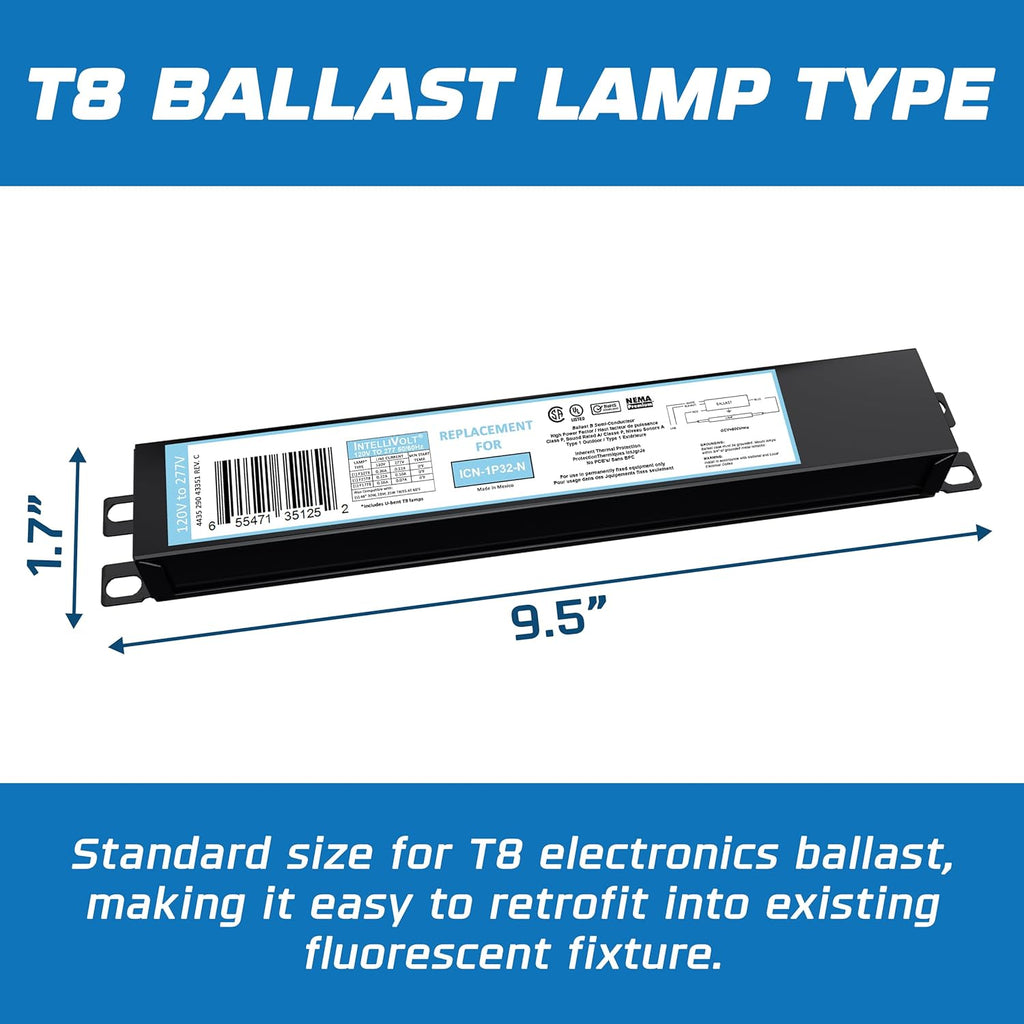 OHLECTRIC 10 Pack - Replacement for ICN1P32-SC 1 Lamp - T8 Fluorescent Ballast, Electronic Ballast Replacement 120-277 Volt, Instant Start - Standard and Energy Efficient Ballasts - UL Approved