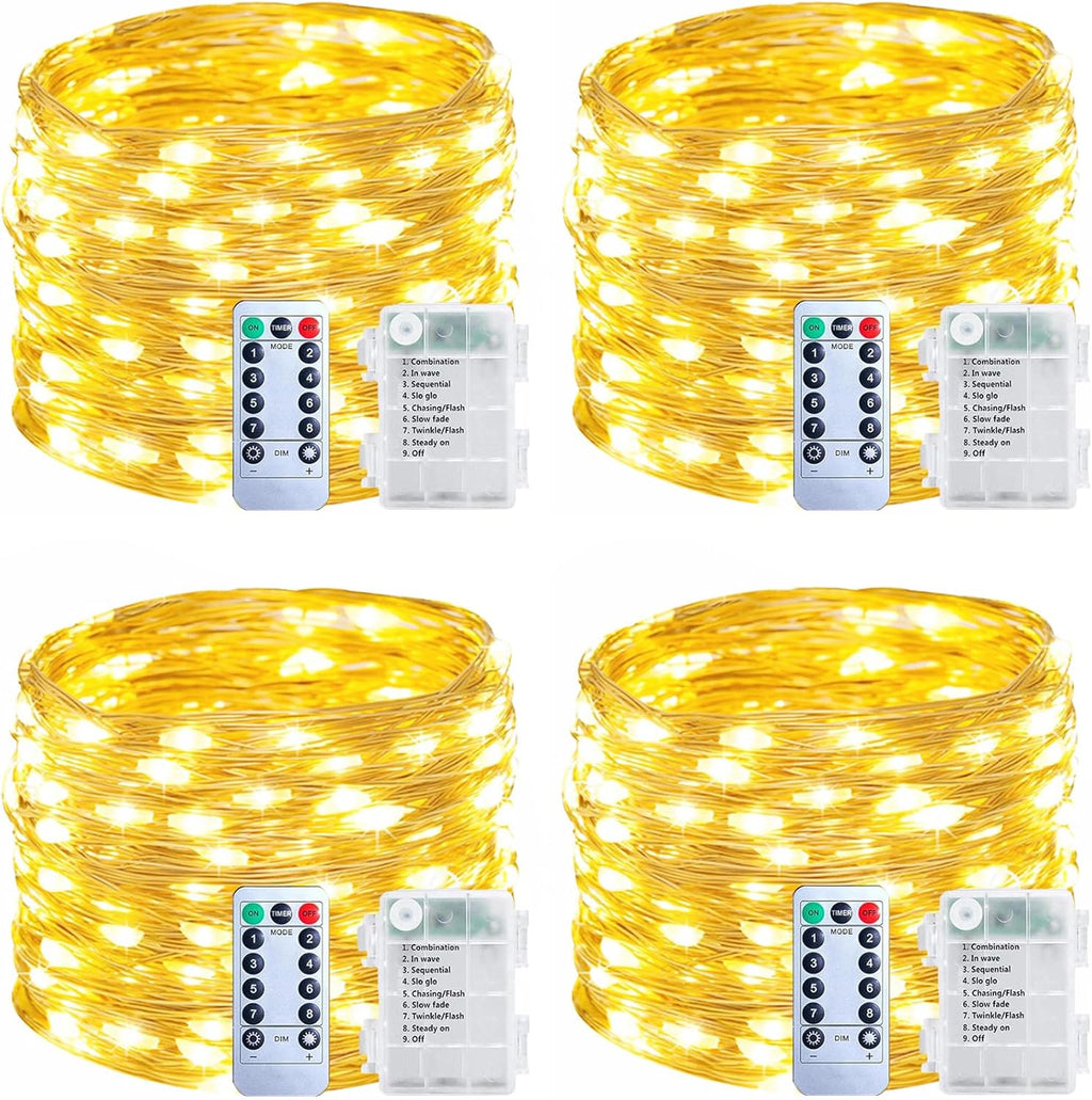 Upgraded 4Pack 280Ft 800 LED Fairy Lights Battery Operated with Remote & Timer, Waterproof Christmas String Lights Outdoor Indoor, Battery Twinkle Lights for Bedroom, Xmas, Parties, Tree, Garden Decor
