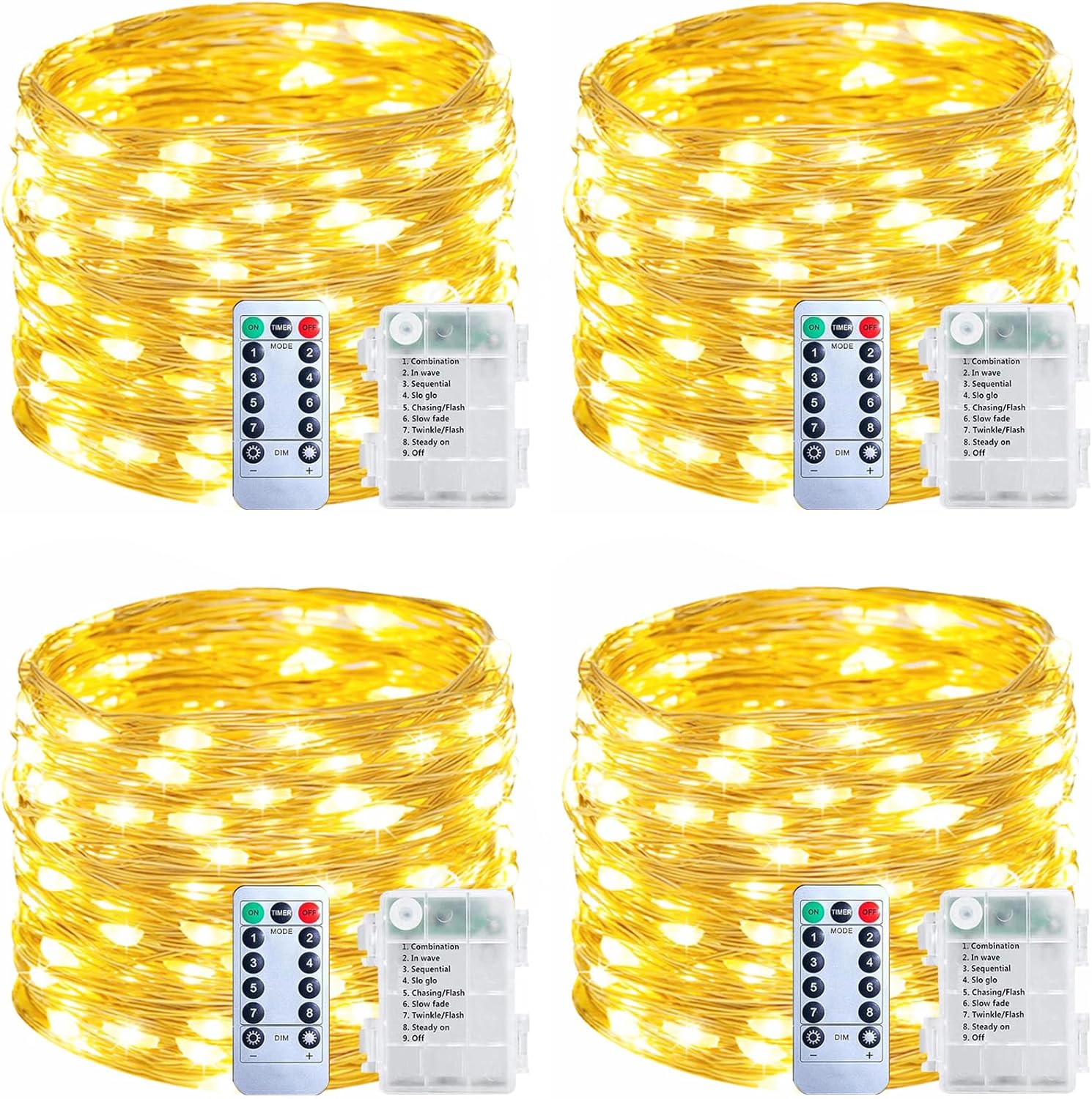 Upgraded 4Pack 280Ft 800 LED Fairy Lights Battery Operated with Remote & Timer, Waterproof Christmas String Lights Outdoor Indoor, Battery Twinkle Lights for Bedroom, Xmas, Parties, Tree, Garden Decor