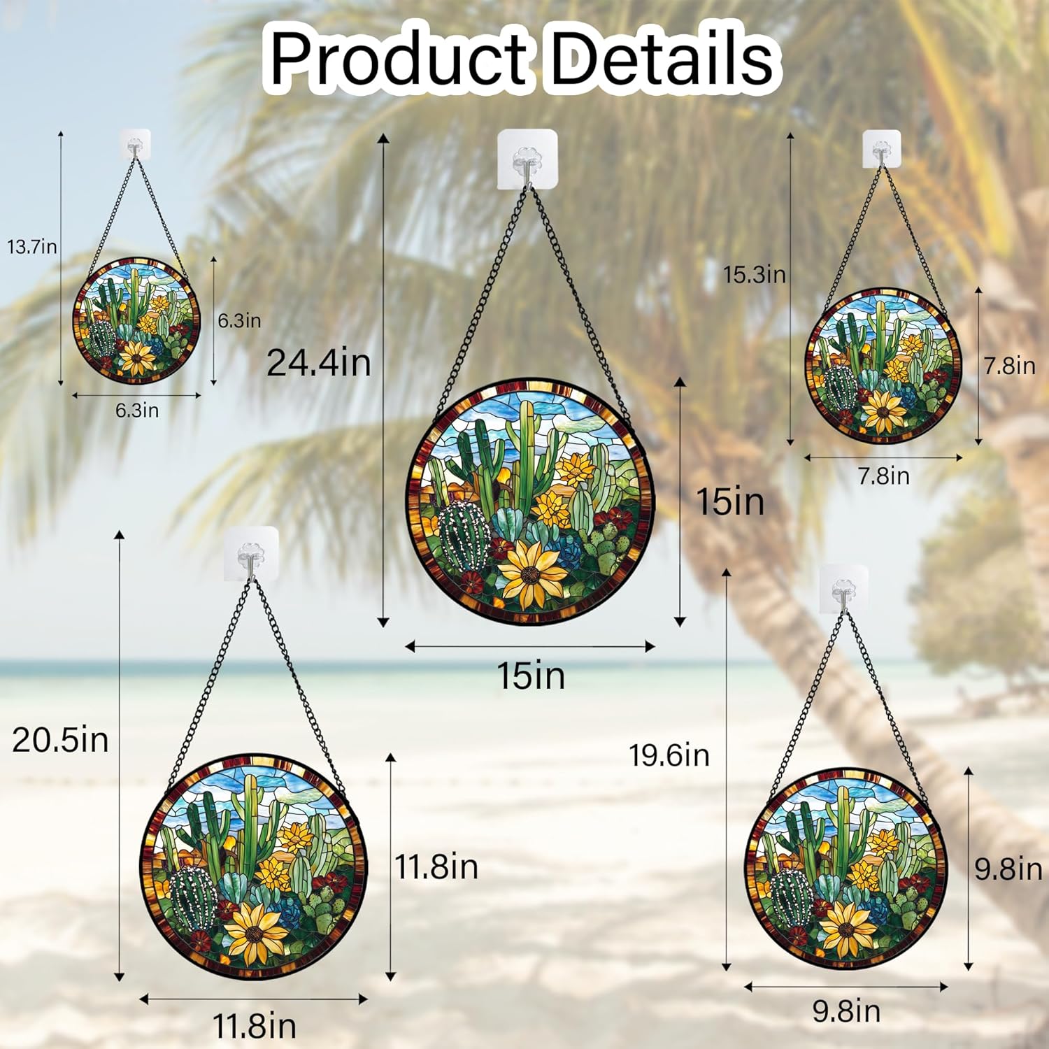Stained Glass Window Hanging Green Cactus with Yellow Flowers Large 15" - Suncatcher Door Garden Sun Catcher Home Decor Birthday Christmas for Mom Men Woman Friend Nana