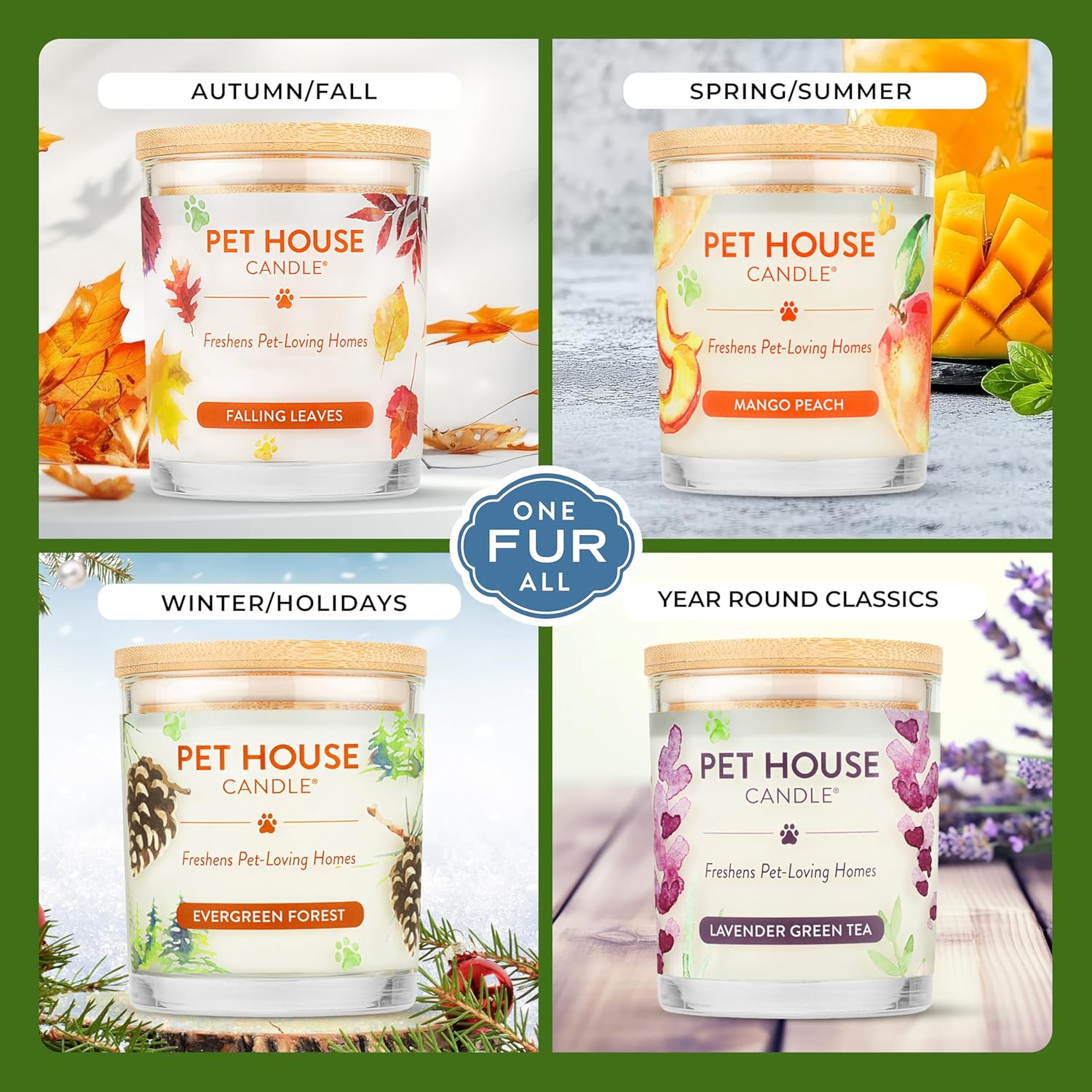 One Fur All Pet House Candle 2 Pack - Plant-Based/Soy - Clean Burning Scented, Long Lasting Pet Odor Candle for Home - Fresh Citrus