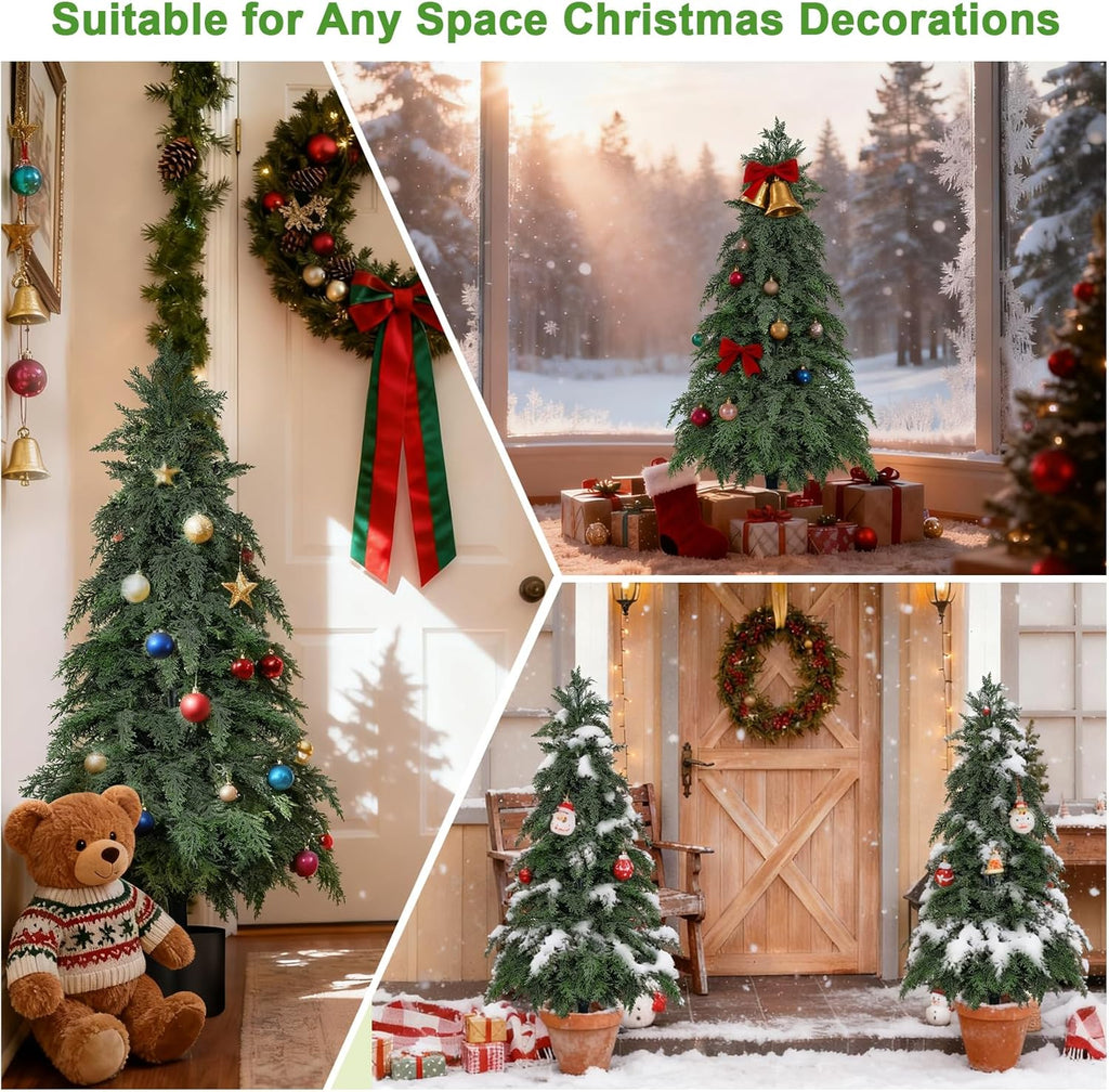 2Pack Artificial Topiary Trees, 4FT Faux Cypress, Faux Evergreen Pine Shrubs Plants with Pot, Potted Plants for Front Porch Indoor Outdoor Garden Christmas Decor