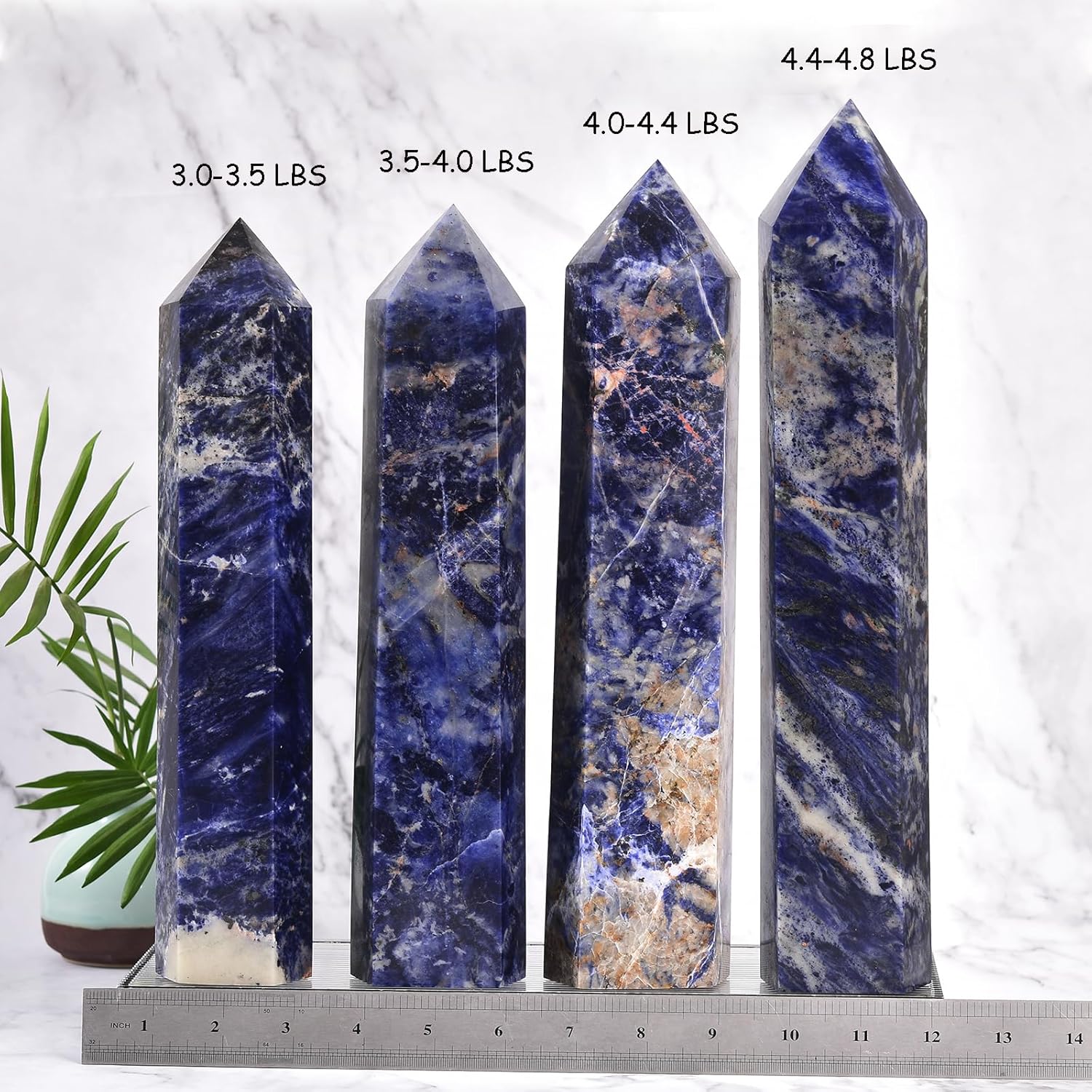 JIC Gem Extra Large Blue Sodalite Healing Crystal Wand 6 Faceted Blue Quartz Crystals Obelisk Tower Points Crystals Decor Reiki 4.0-4.4 Lbs
