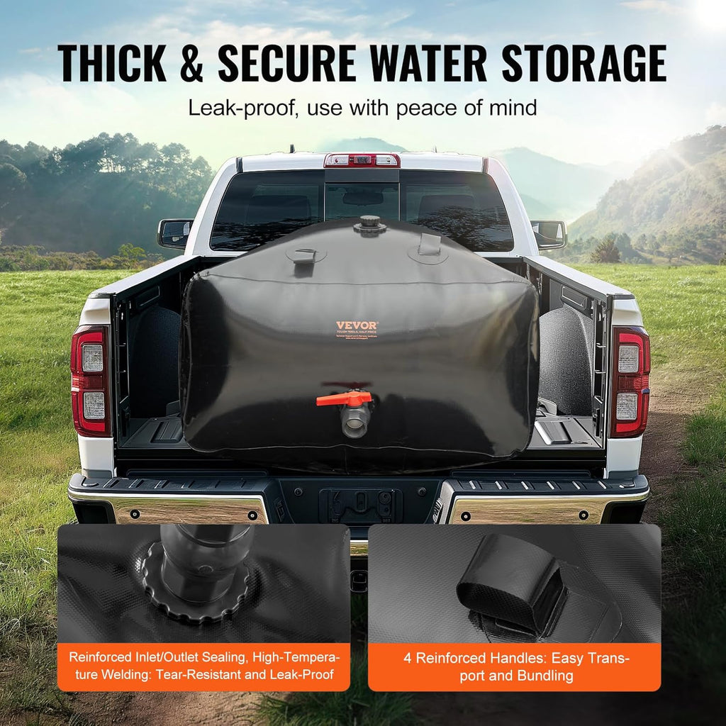 VEVOR 1000L/264 Gallon Water Storage Bladder, RV Water Tank, 1000D PVC Collapsible Water Storage Containers, Large Capacity Soft Water Bag, Portable Water Bladder,Camping,Emergency Water Supply
