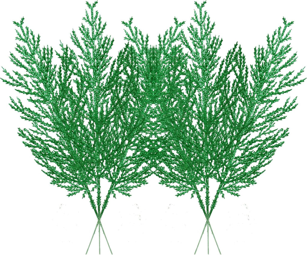 Christmas Glitter Stems 24pcs Artificial Pine Tree Picks for Christmas Tree Ornaments fillers, DIY Xmas Wreath, Crafts, Garland, Holiday, Party, Wedding and Home Decoration (Green)