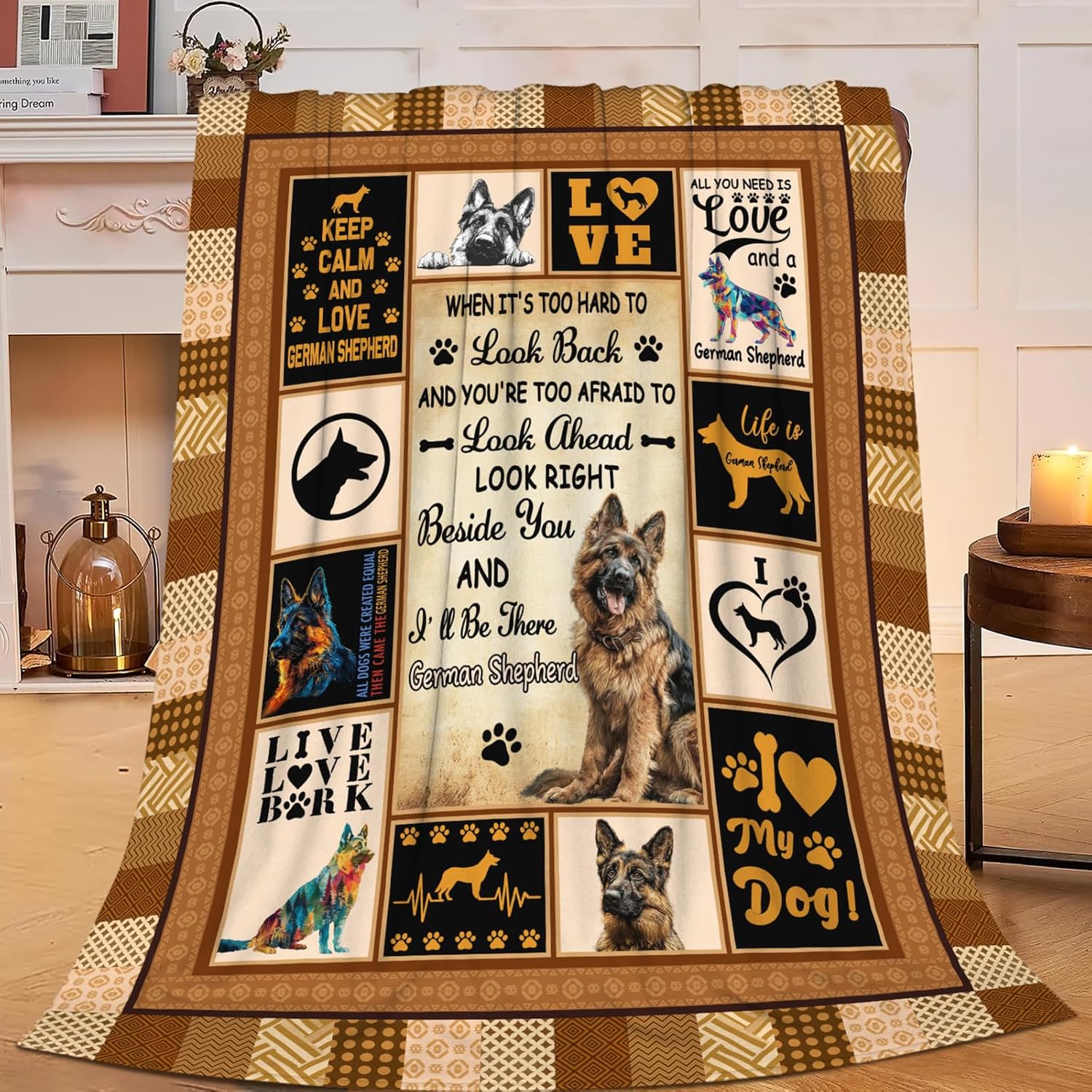 German Shepherd Throw Blanket German Shepherd Puppy Stuff Gifts for Dog Lover Kids Girls Boys Adults Women Men Soft Cozy Warm Plush Fluffy Fuzzy Fleece Blanket Decor 50''X60''