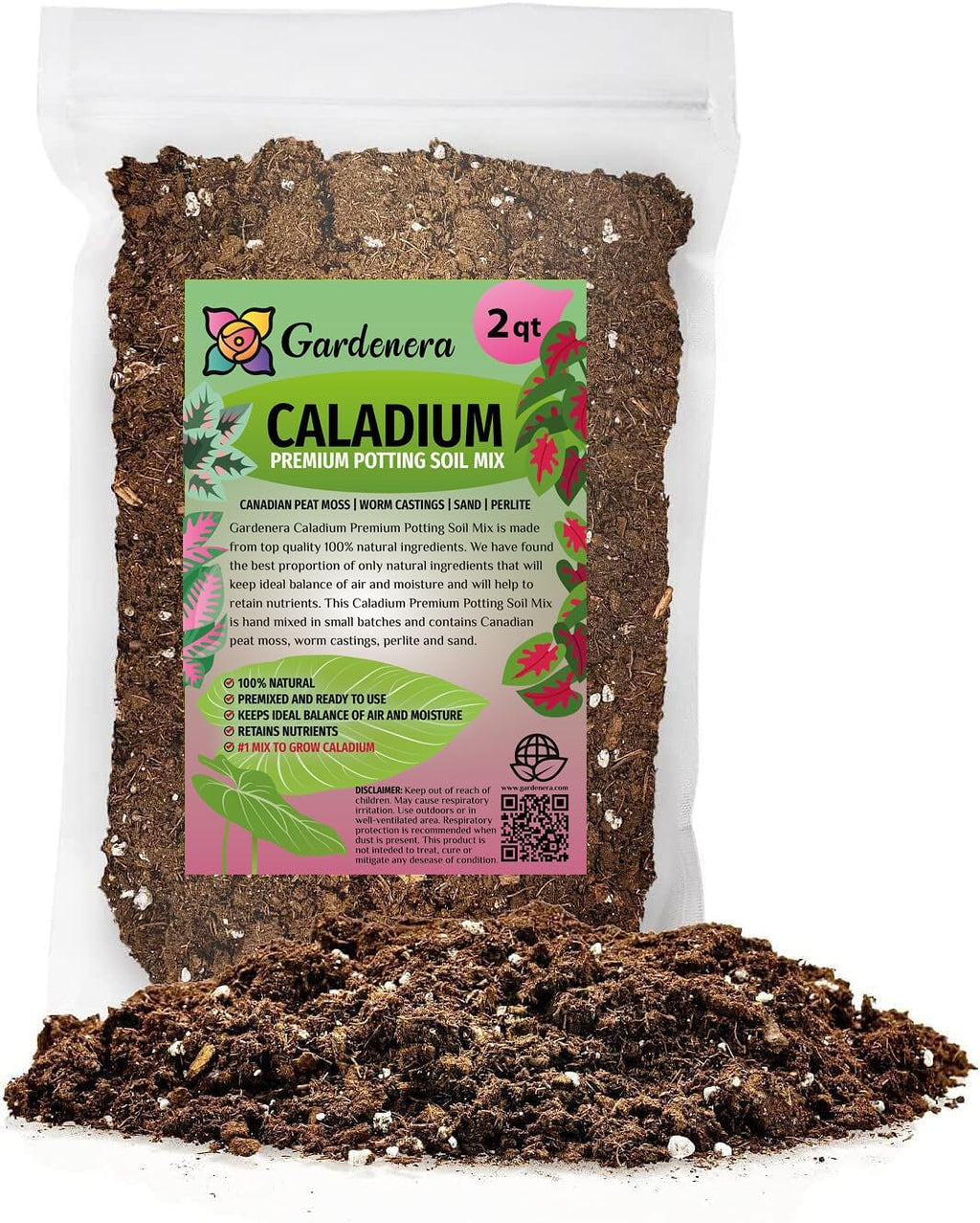 Elevate Your Space with Gardenera's Organic Potting Mix - Tailored for Thriving Caladium Plants and Captivating Leaves - 2 Quart, MAIN-CALADIUM-2QT