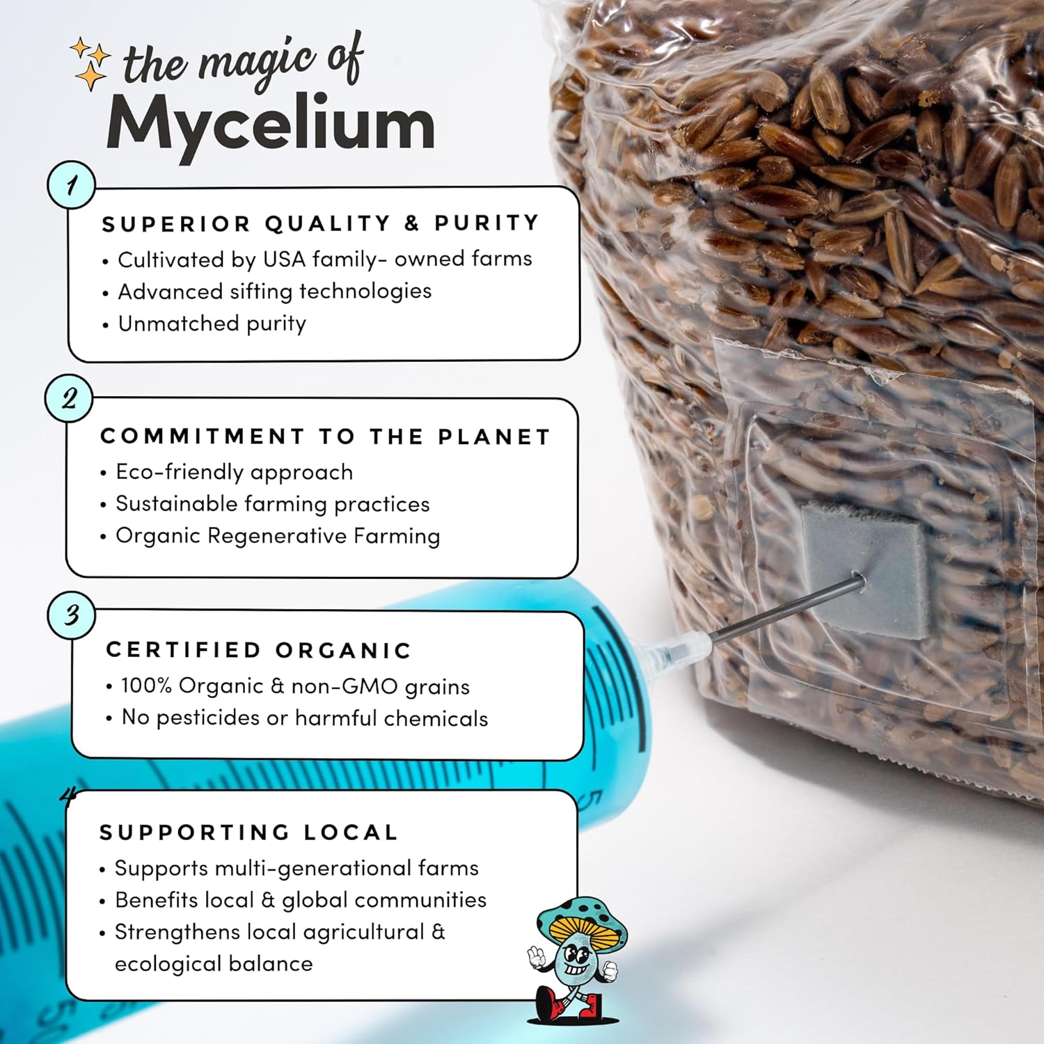 Mycelium 3LB All-in-One CVG Mushroom Grow Bag – Organic Coco Coir, Vermiculite & Gypsum Substrate with Sterilized Millet/Milo Grain – Ideal for Dung-Loving Mushrooms – Pre-Sterilized & Ready to Use