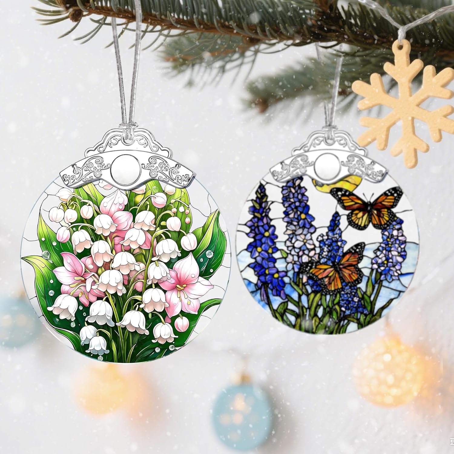 Stained Glass Ornament, Christmas Ornaments, Christmas Decorations for Tree, Holiday Ornament, Gifts for Flower Lovers, Holiday Party Gifts, Gift Ideas & Xmas Gift - Lily of The Valley
