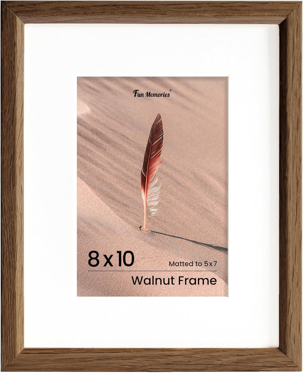 Fun Memories 8x10 Oak Picture Frame for Wall, 8x10 Frame with Matted to 5x7, Solid Wood Picture Frames for Wall Art Photo and Prints (Walnut, 1 Pack)
