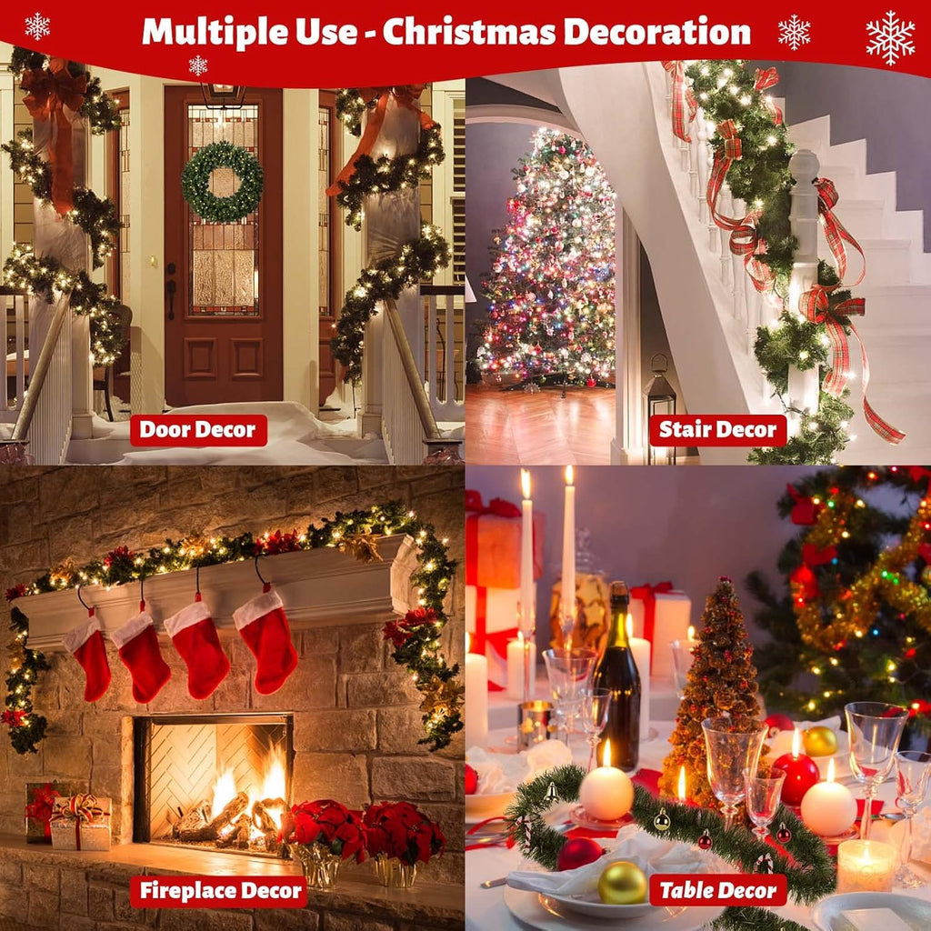 5 Pack 250FT Christmas Green Garland Flower for Christmas and Non-Lit Soft Holiday Decor for Outdoor Indoor Artificial Twist Greenery Garland Home Artificial Wedding Party Decoration