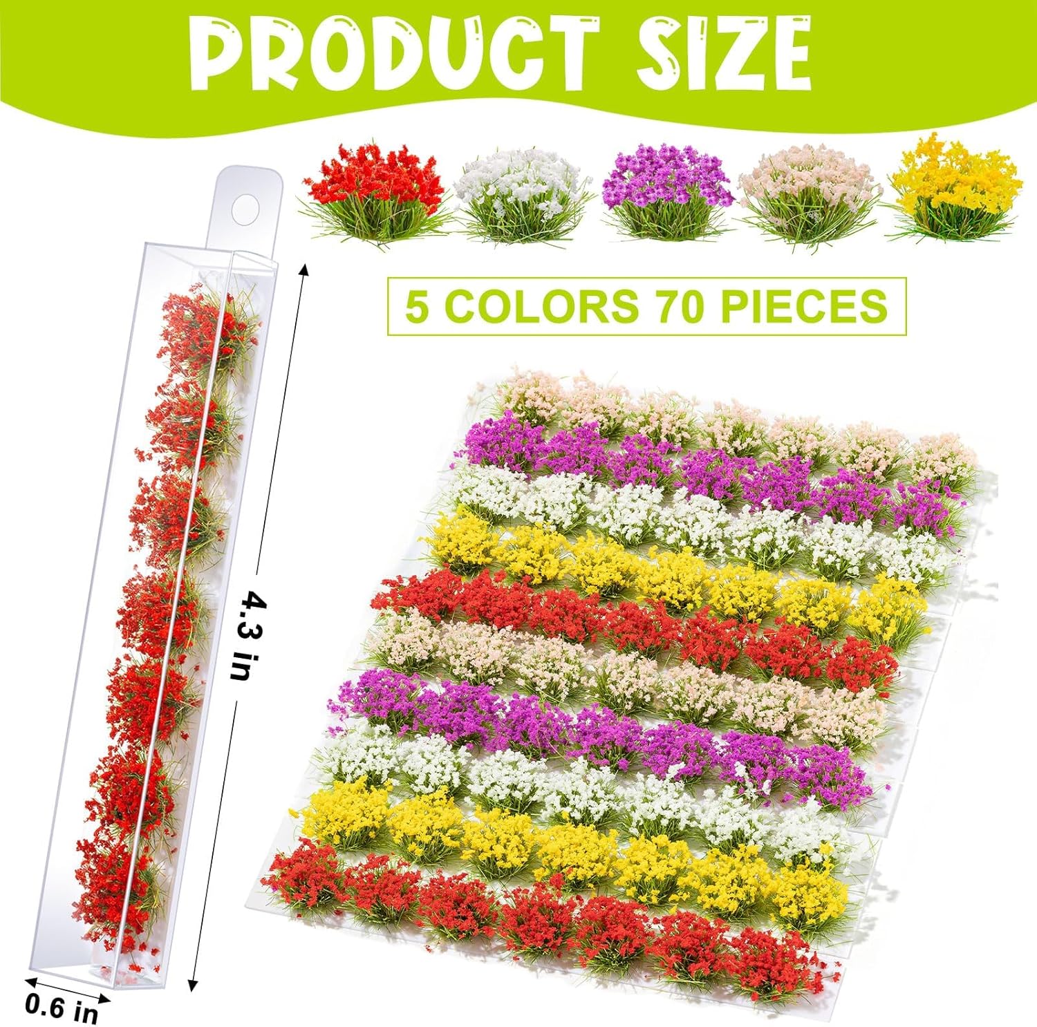 WDAHDHP Miniature Colorful Cluster Flower, 70Pcs Vegetation Groups Static Grass Tufts for DIY Craft Train Landscape Railroad Scenery Sand Military Layout Model Miniature Bases and Dioramas